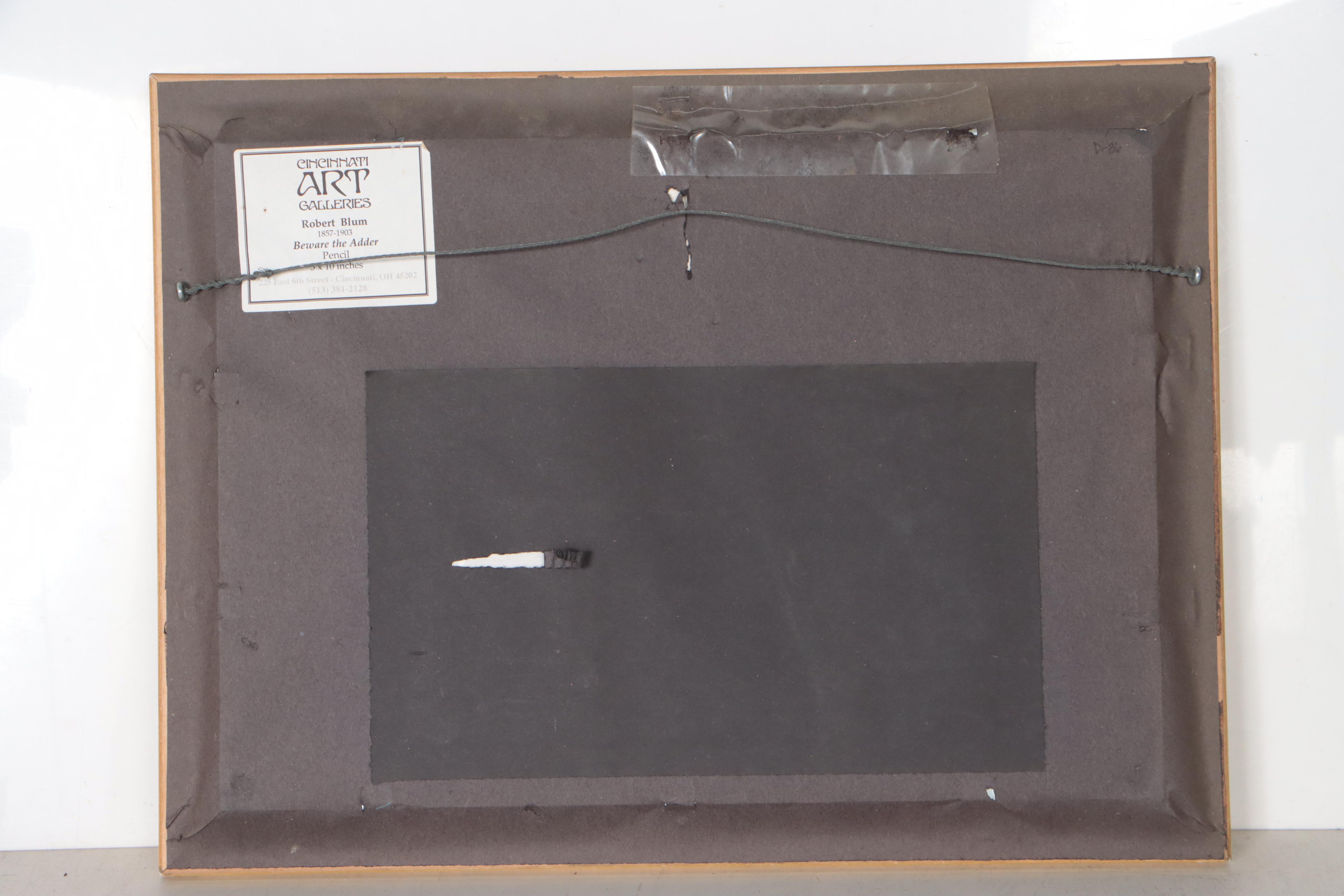 Robert Frederick Blum Graphite Illustration "Beware of the Adder," 1879