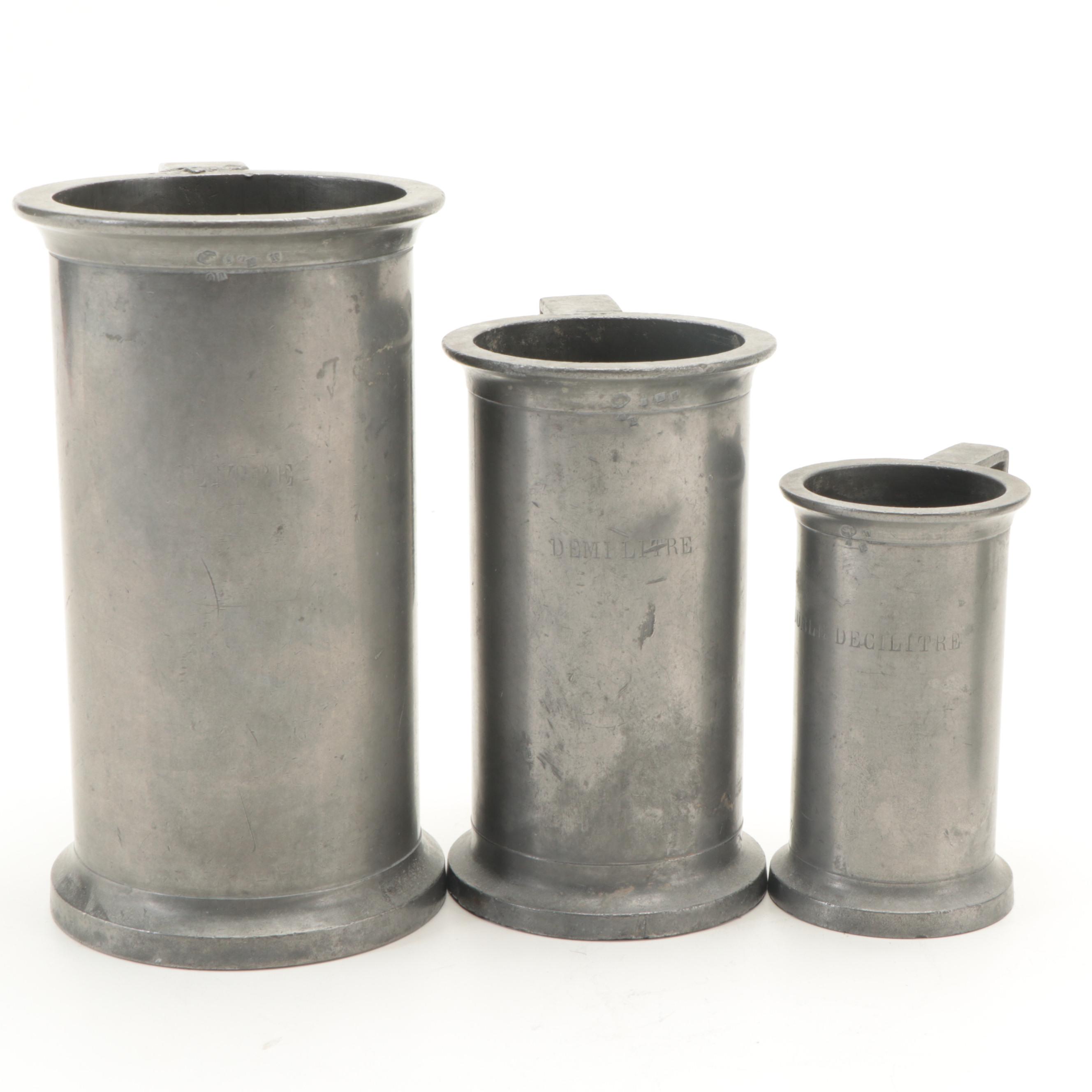 French Pewter Graduated Measuring Cups Set