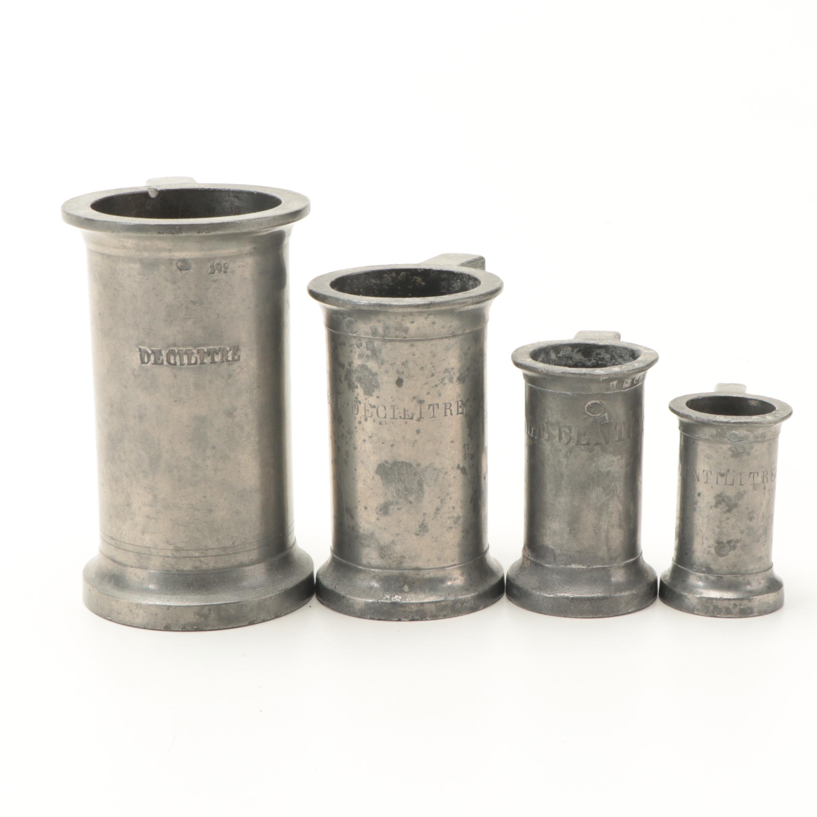French Pewter Graduated Measuring Cups Set