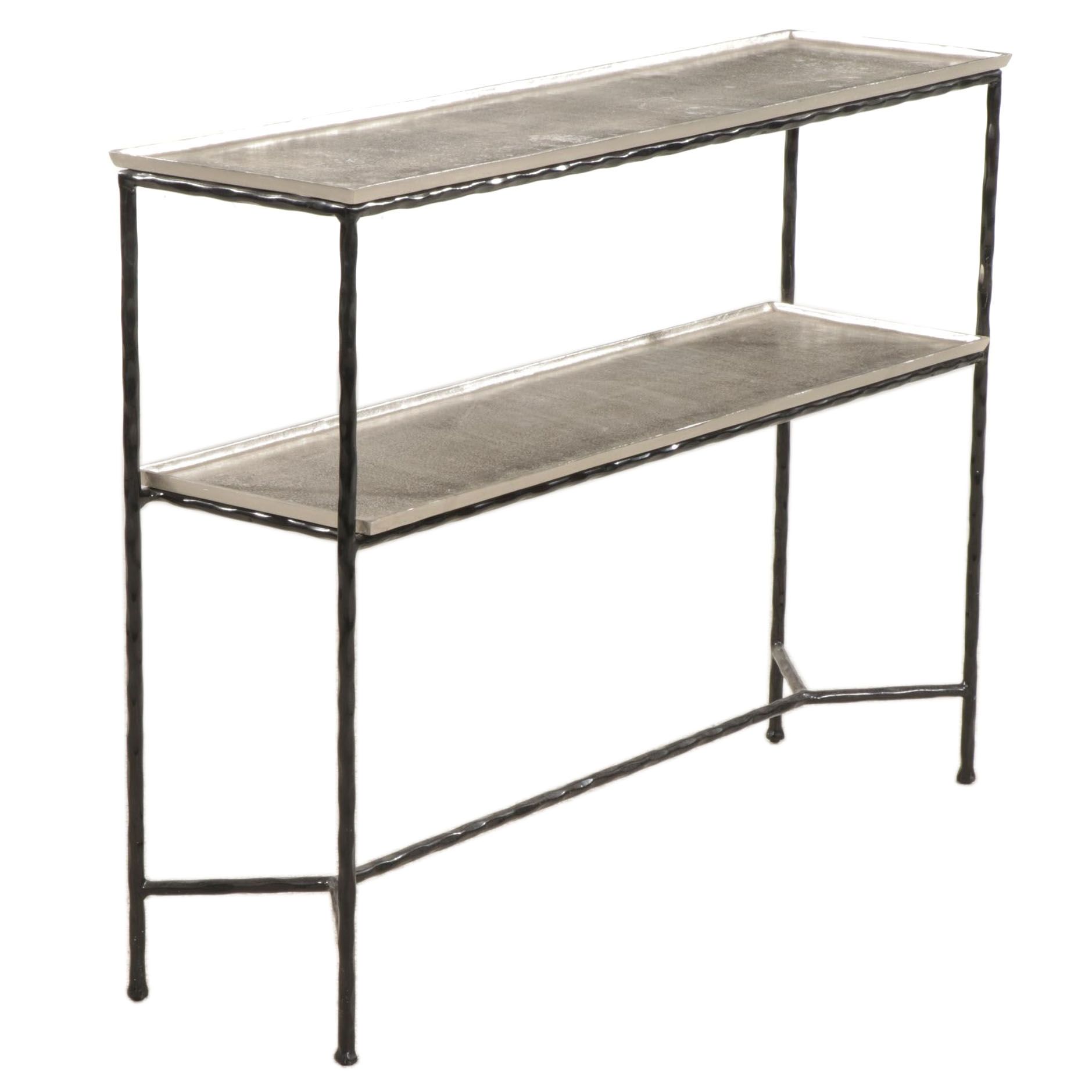 CB2 Lacquered Metal and Galvanized Shelf Two-Tier Console Table