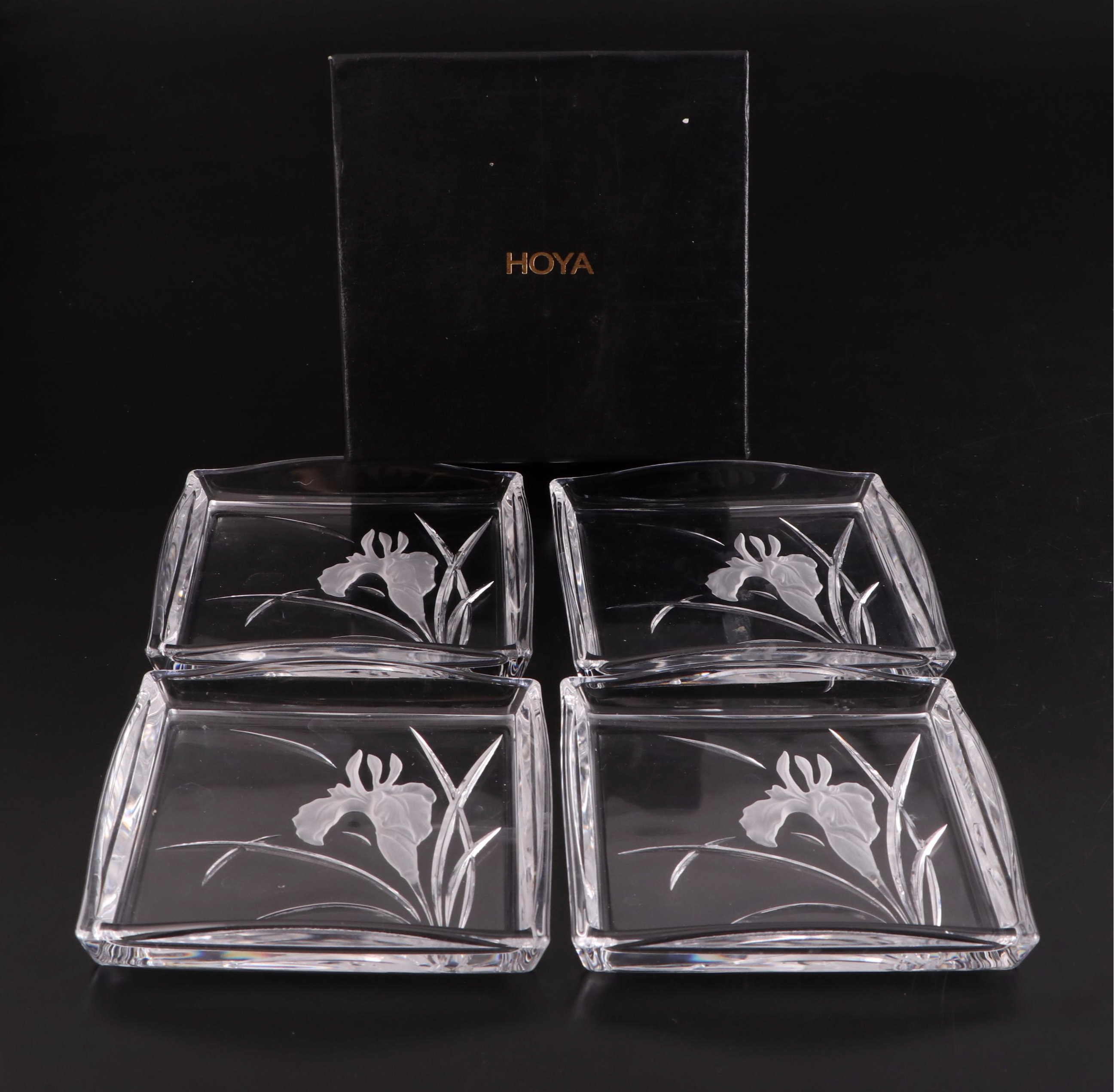 Hoya Reverse Etched Glass Appetizer Plates and  Lenox Bread Tray