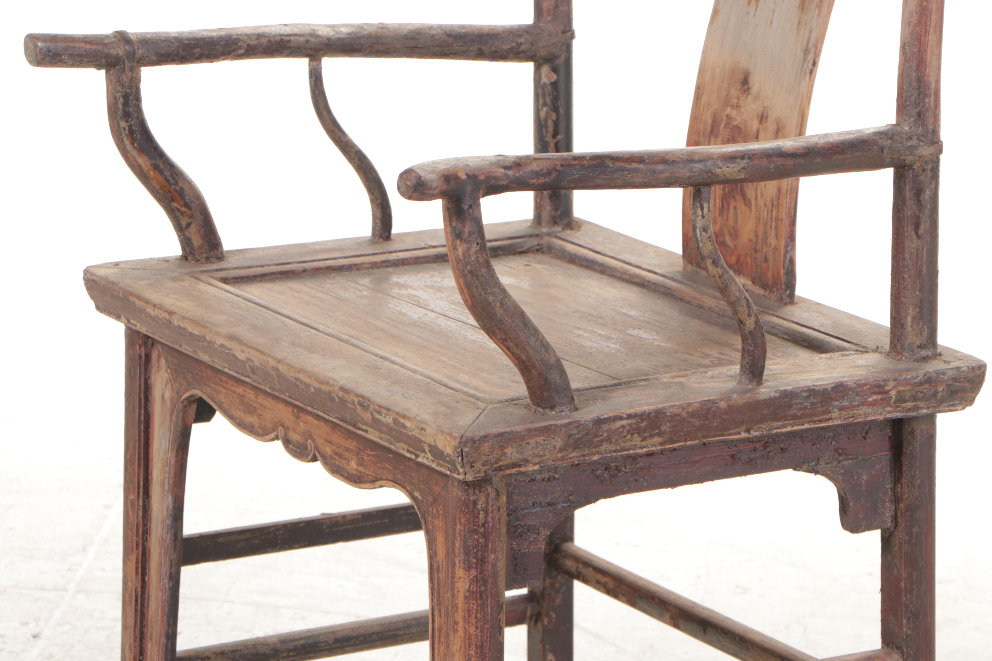 Chinese Iron-Mounted Carved Elm Armchair, Mid-18th Century