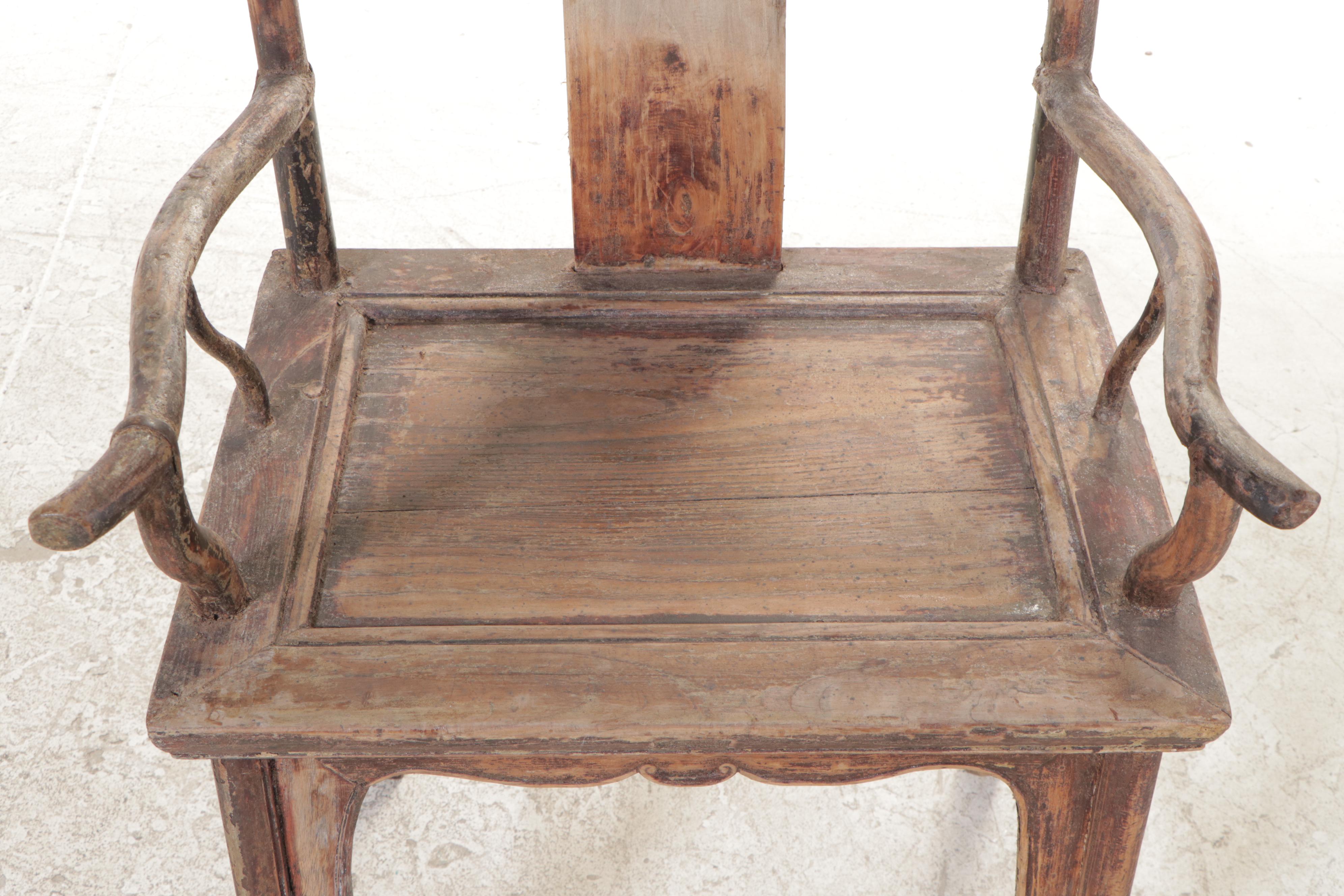 Chinese Iron-Mounted Carved Elm Armchair, Mid-18th Century