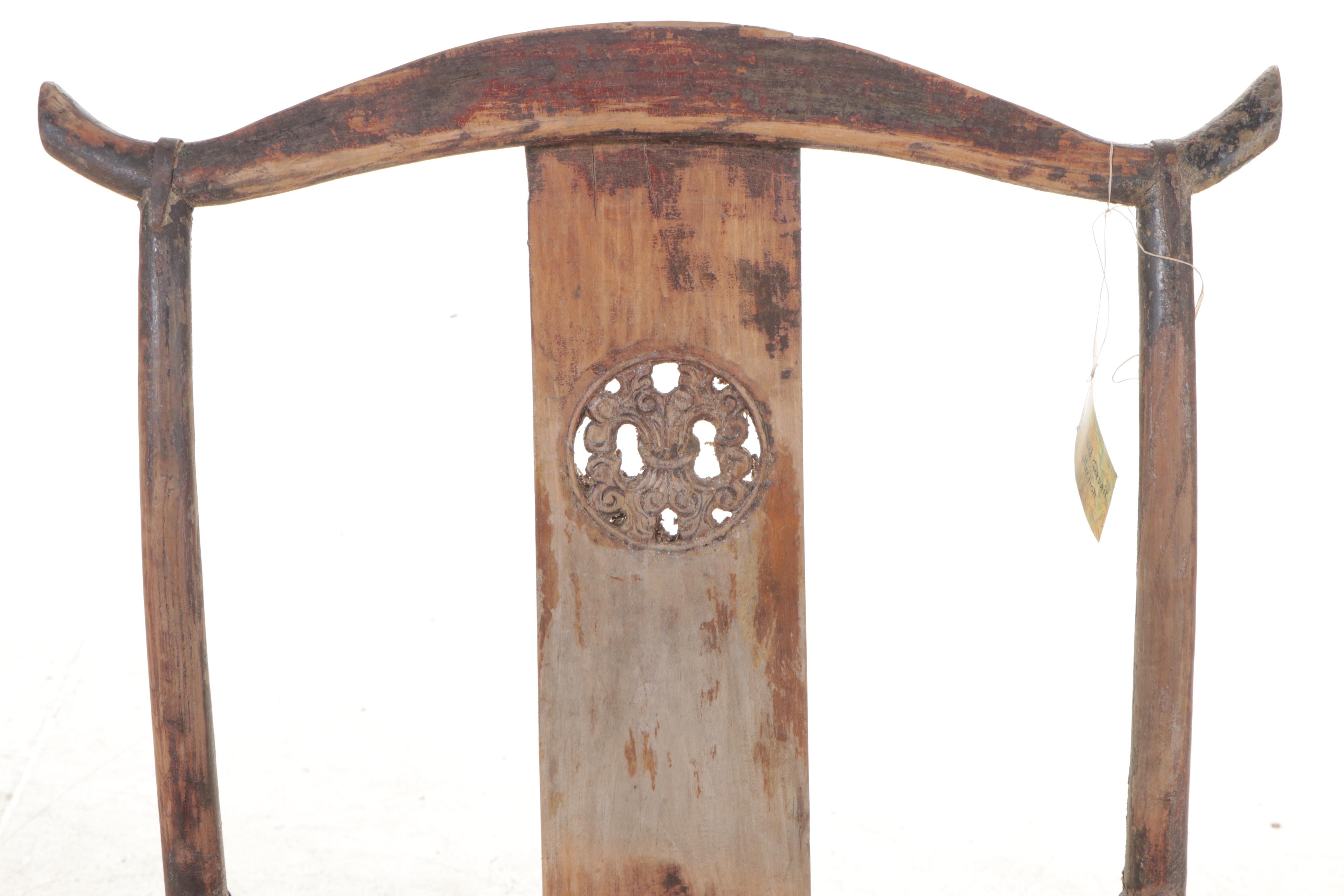 Chinese Iron-Mounted Carved Elm Armchair, Mid-18th Century