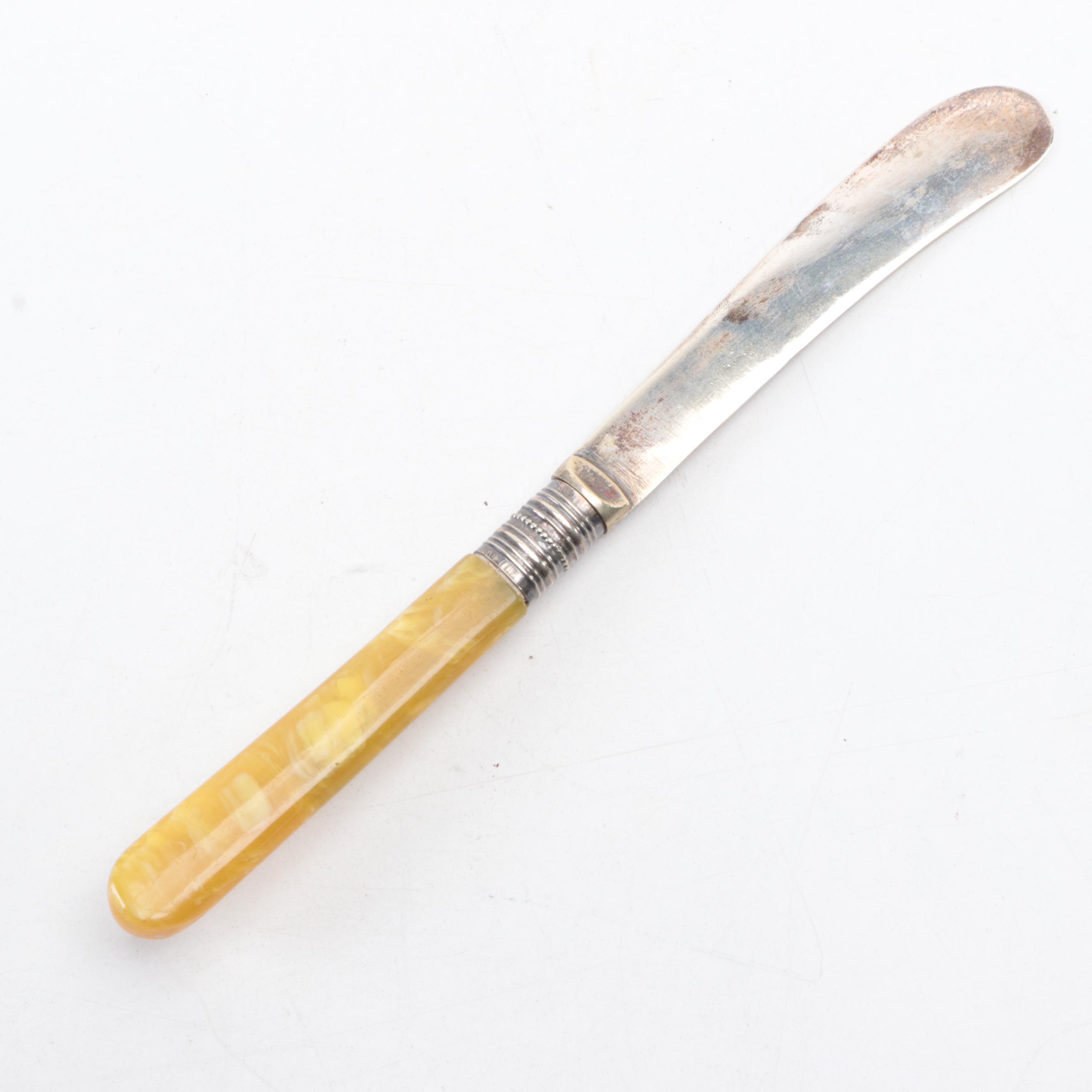 English Silver Plate and Pearlized Bakelite Handled Knives in Presentation Case