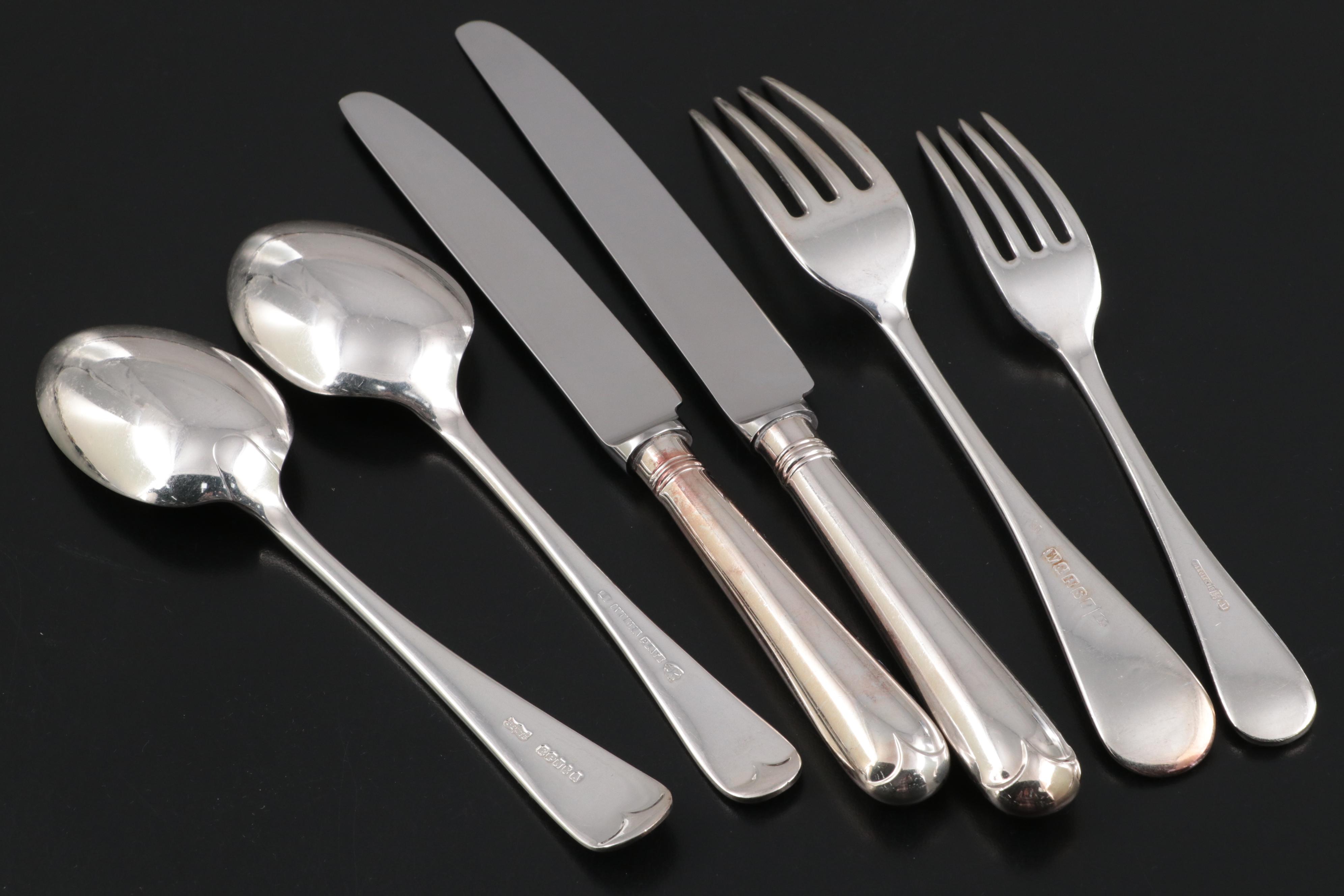 English Silver Plate Tipped Handled Flatware Set
