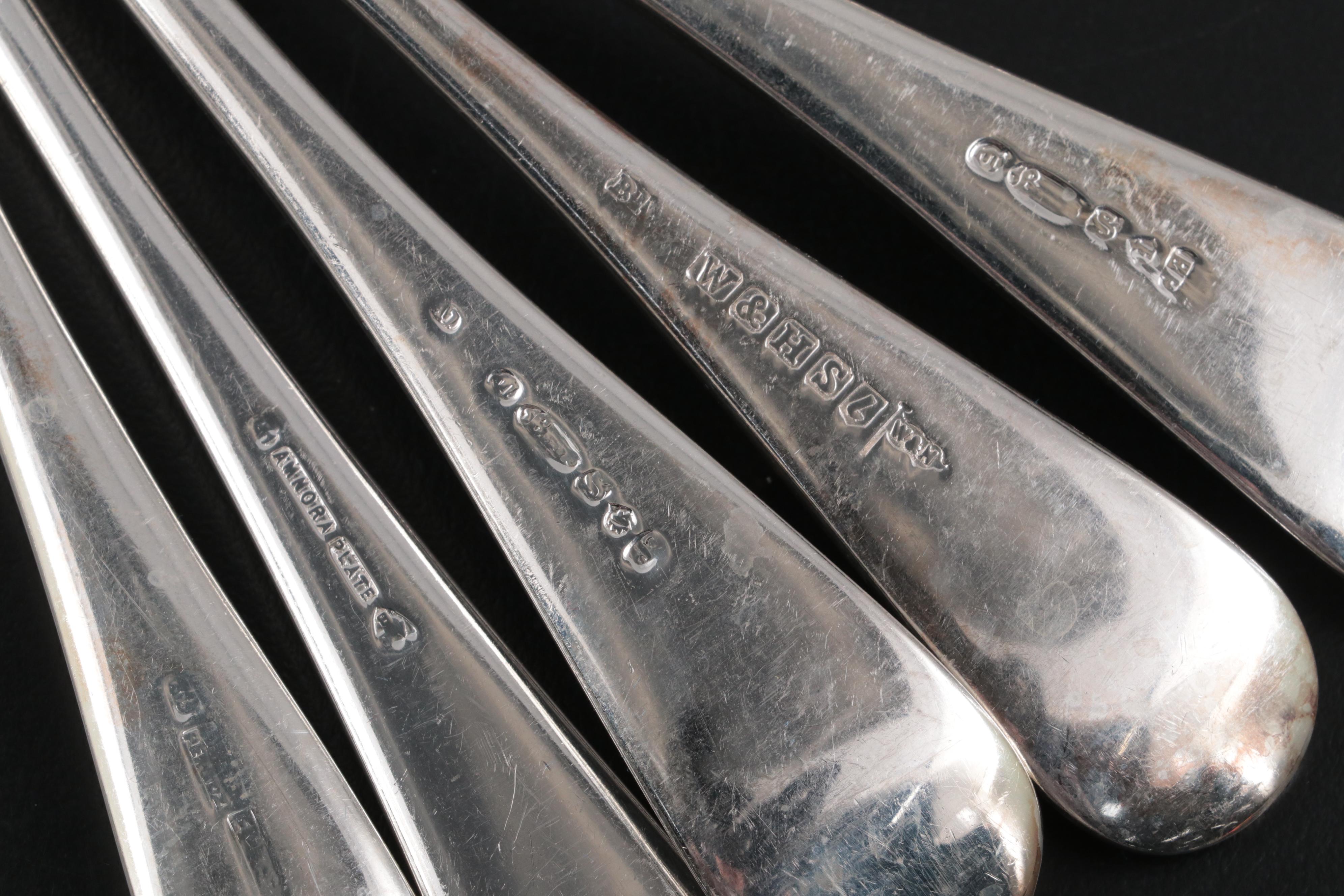 English Silver Plate Tipped Handled Flatware Set