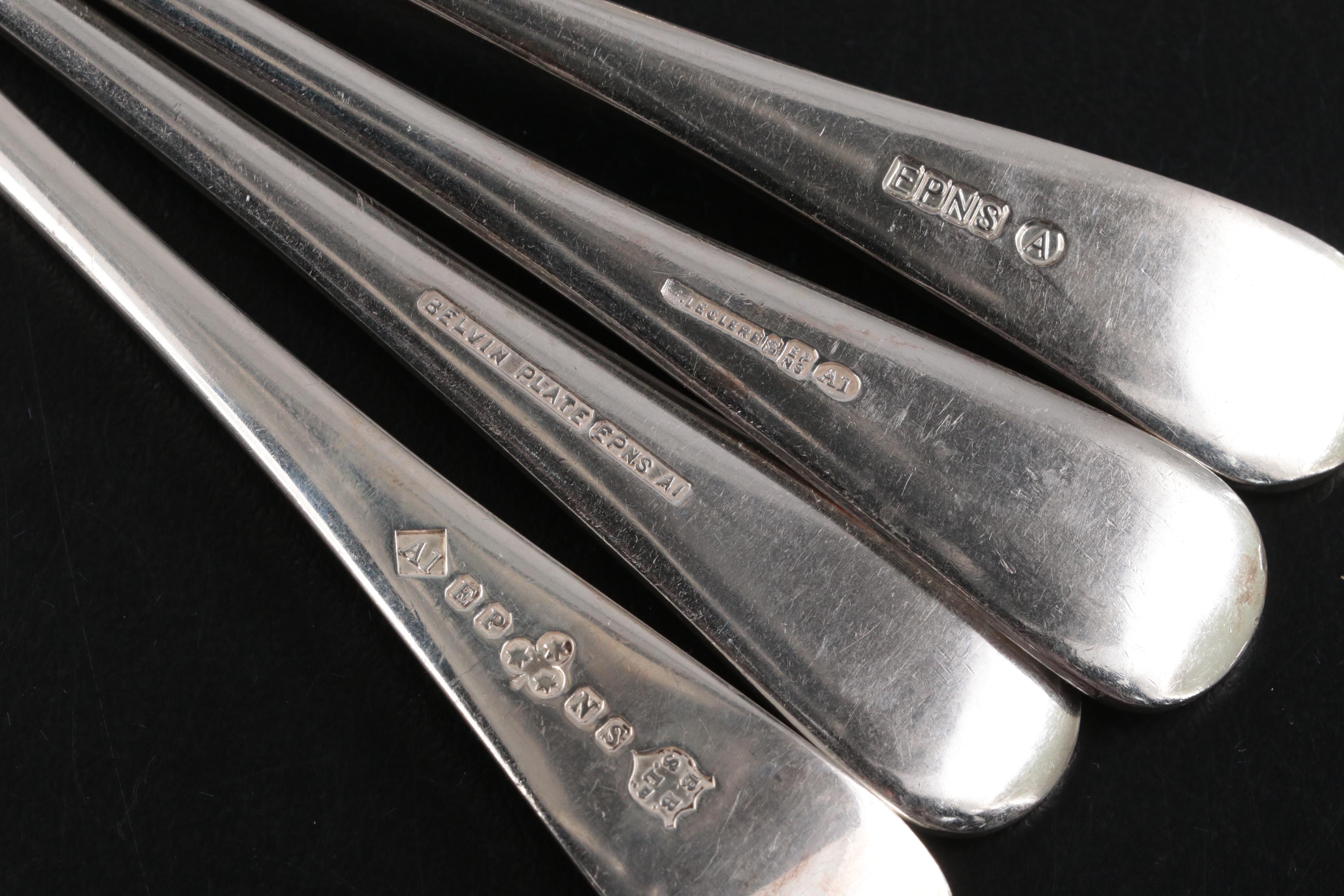 English Silver Plate Tipped Handled Flatware Set