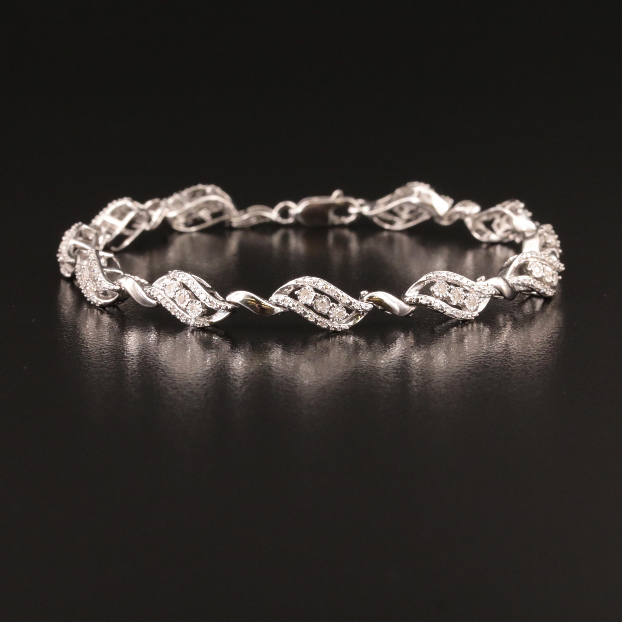 Sterling Diamond Fancy Link Bracelet