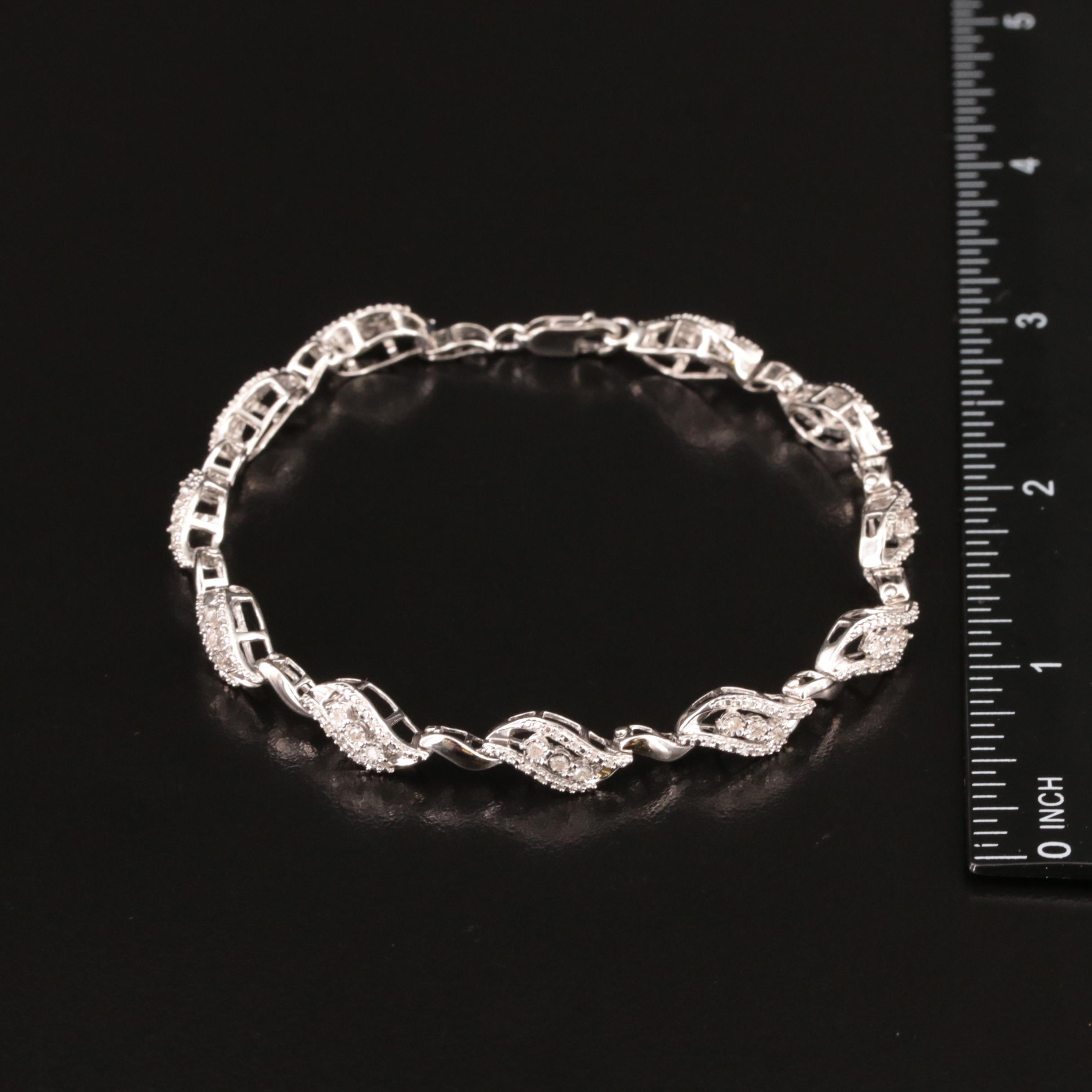 Sterling Diamond Fancy Link Bracelet