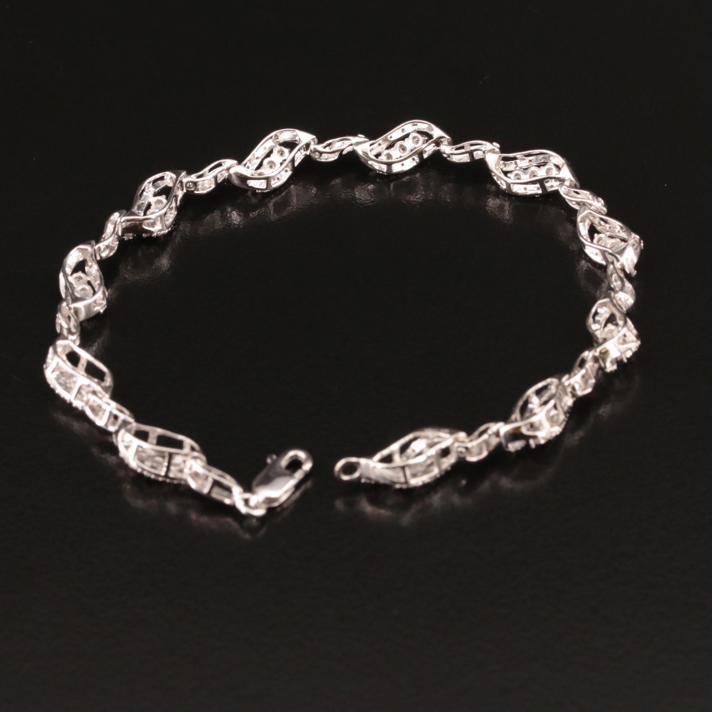 Sterling Diamond Fancy Link Bracelet