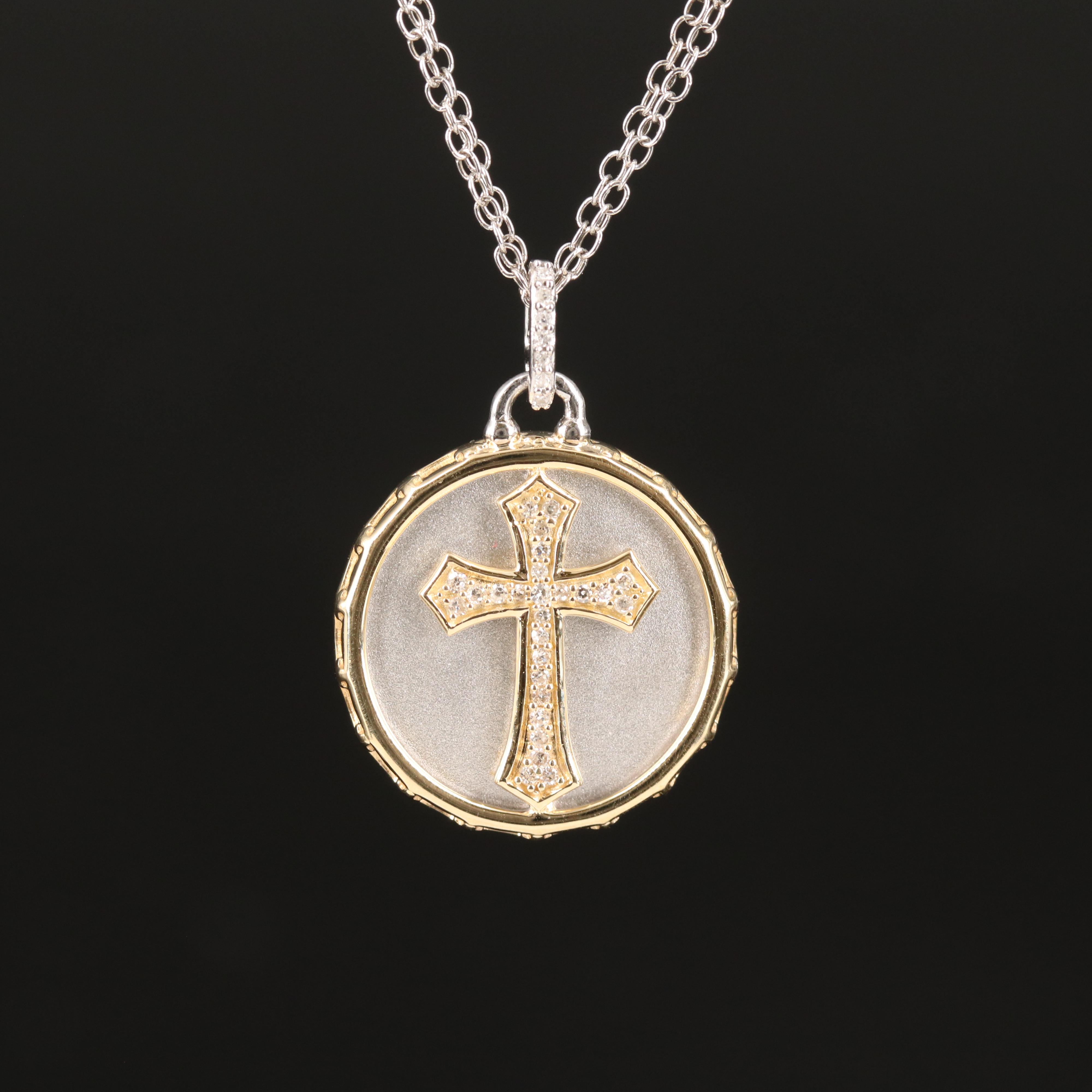 Sterling and 14K Diamond Cross Pendant Necklace