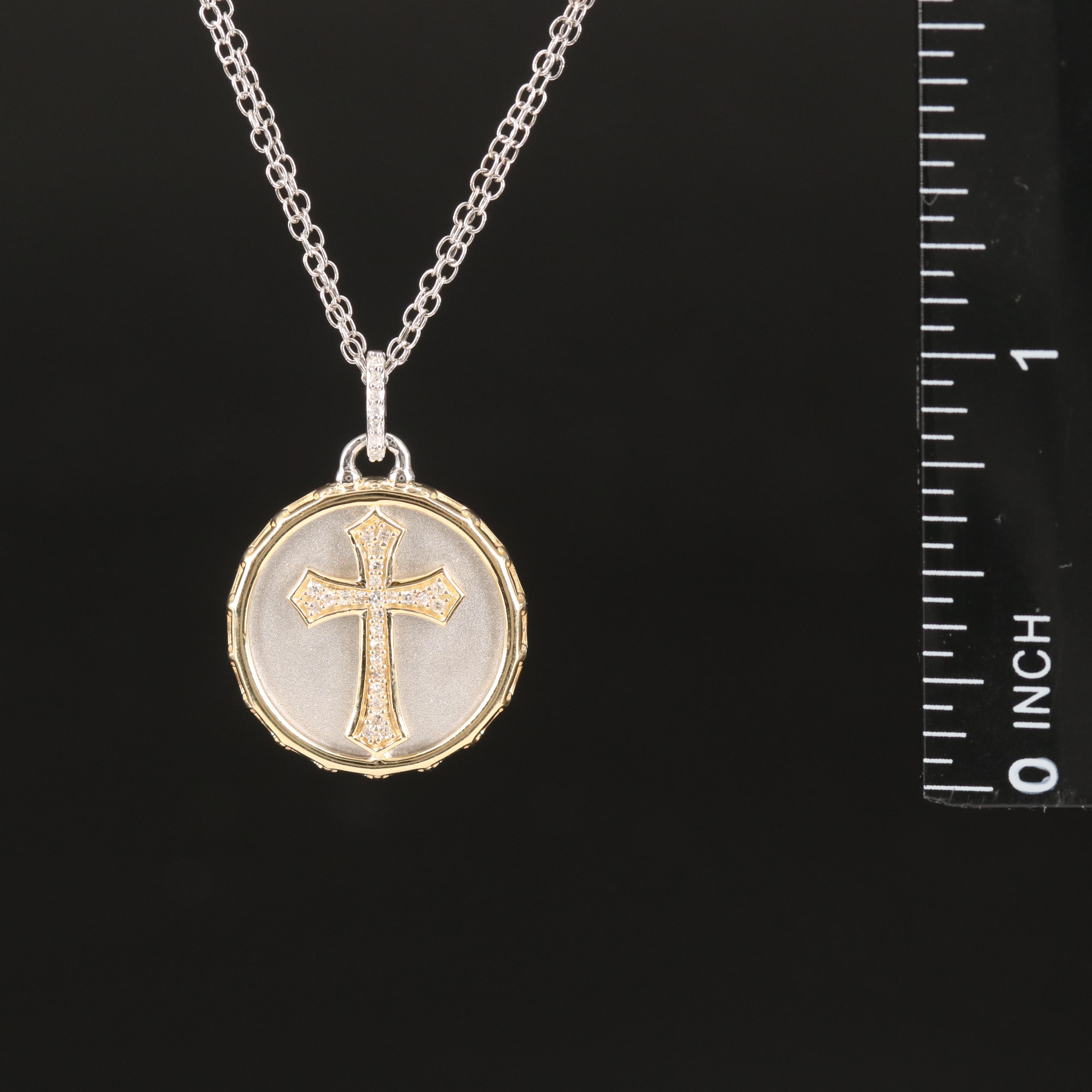 Sterling and 14K Diamond Cross Pendant Necklace