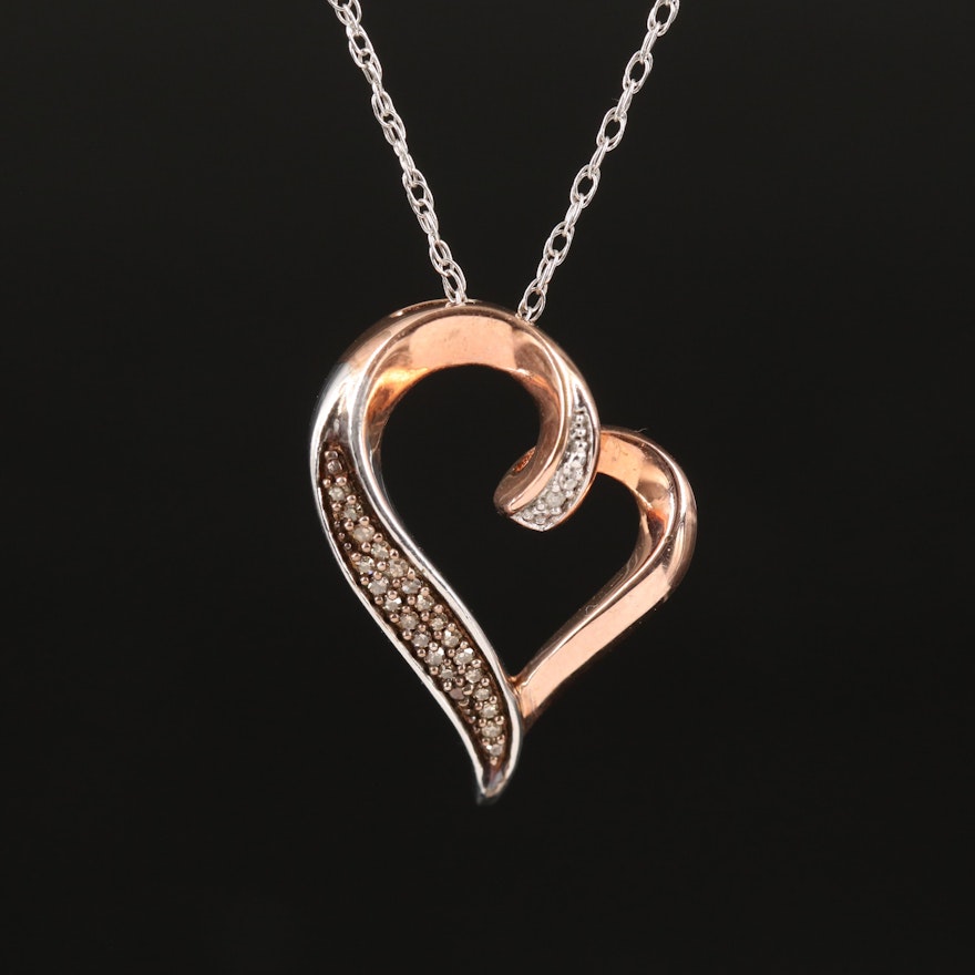 Diamond Heart Pendant Necklace in Sterling