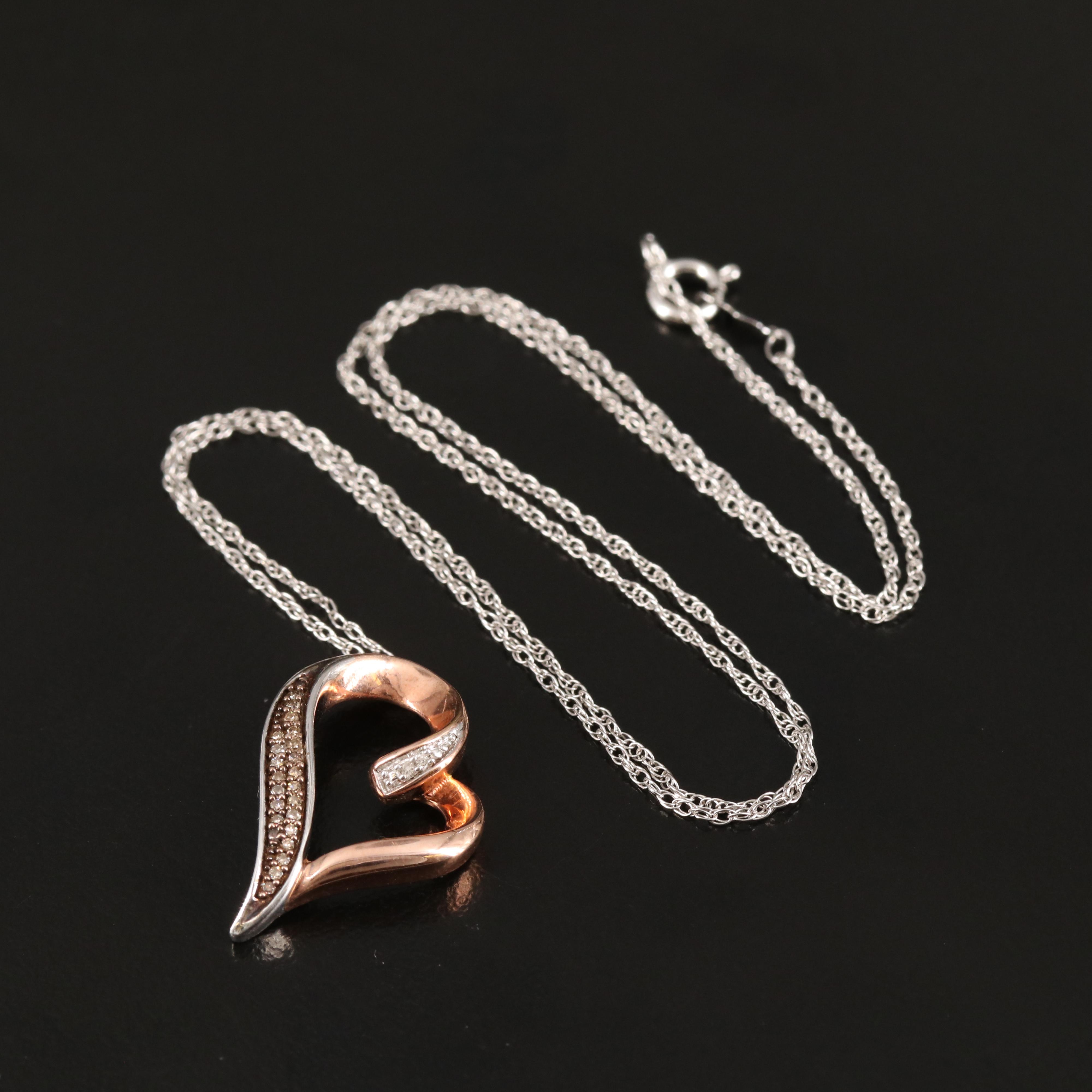 Diamond Heart Pendant Necklace in Sterling