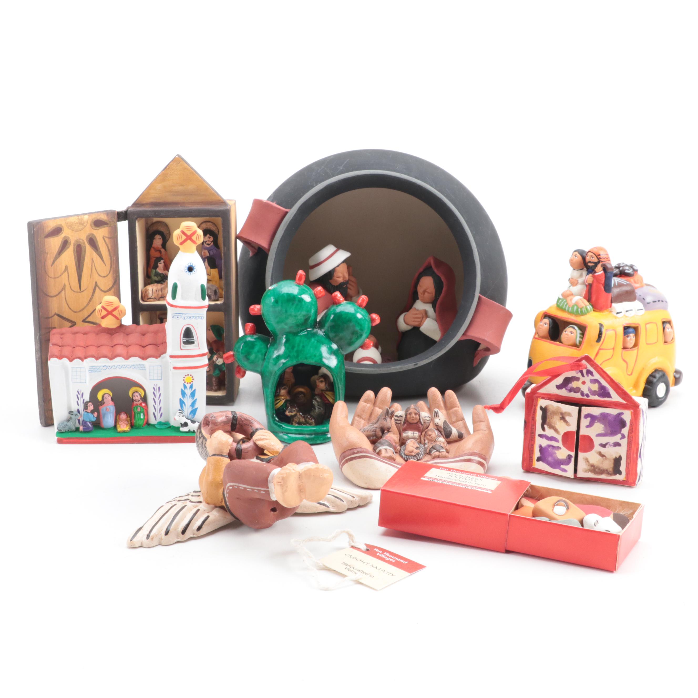 Peruvian and Vietnamese Folk Art Composite and Other Ceramic Nativities