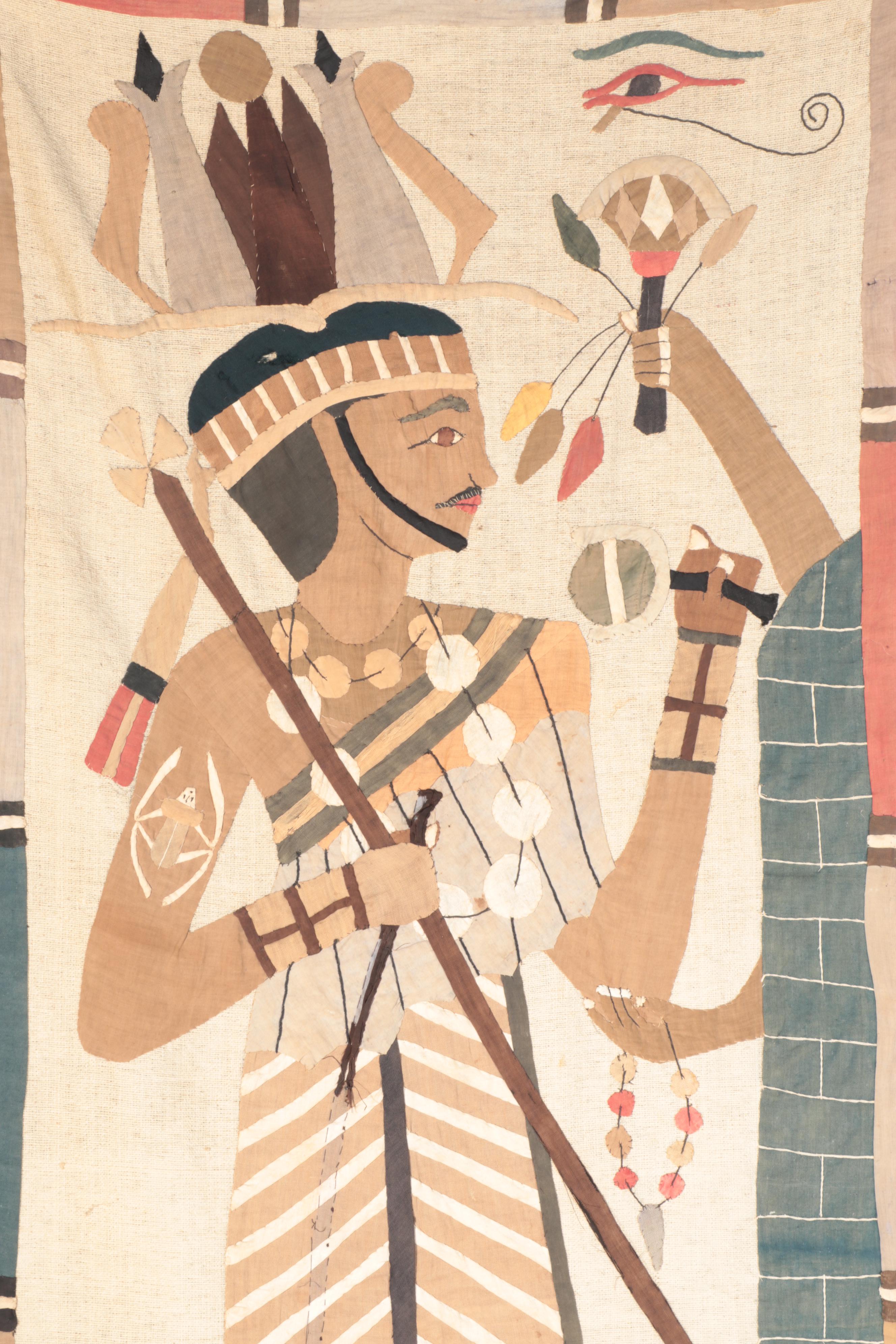 Hand Woven and Appliquéd Egyptian Revival Wall Hanging, Early 20th Century