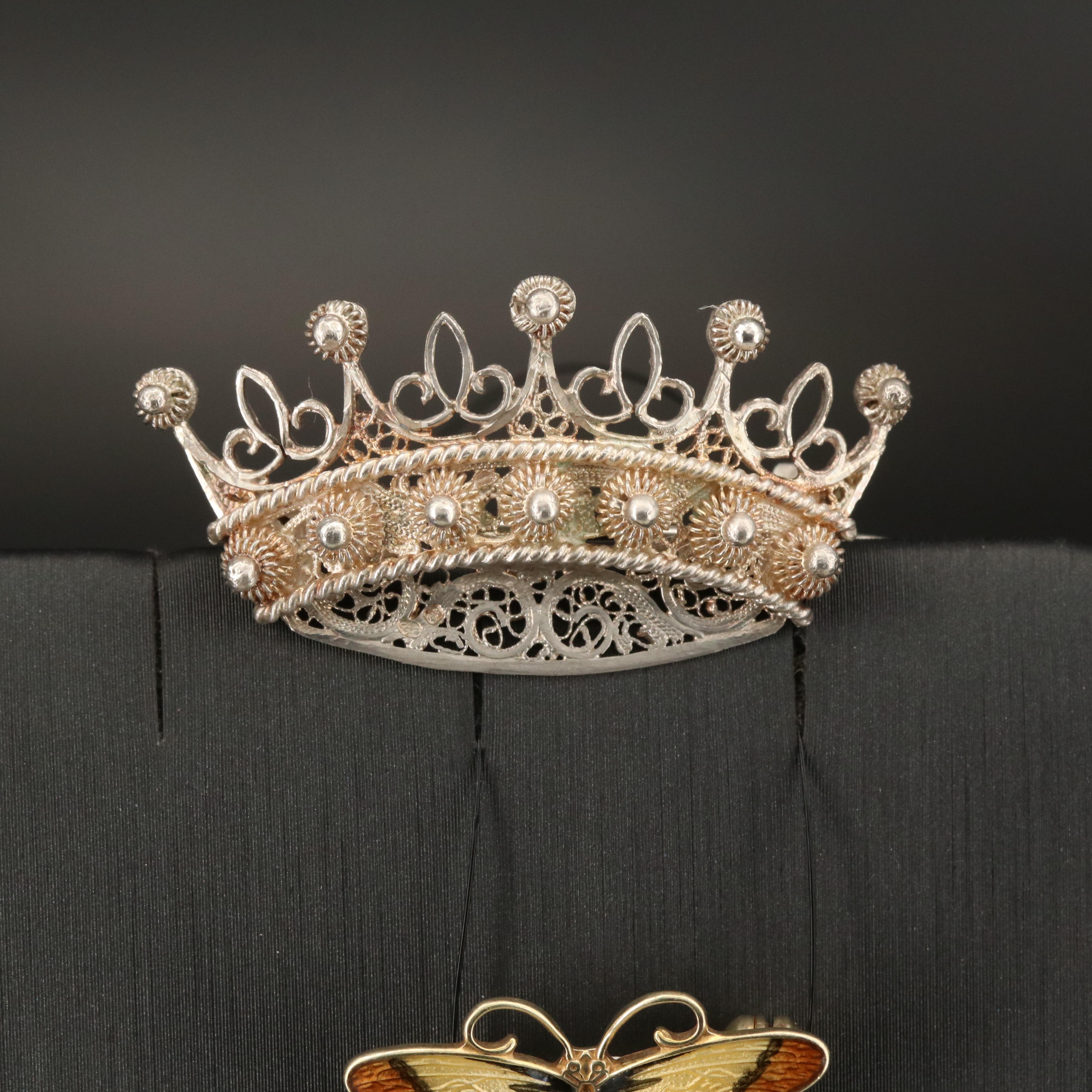 Hroar Prydz Sterling Butterfly and Crown Brooches with Vintage 830 Silver Solje
