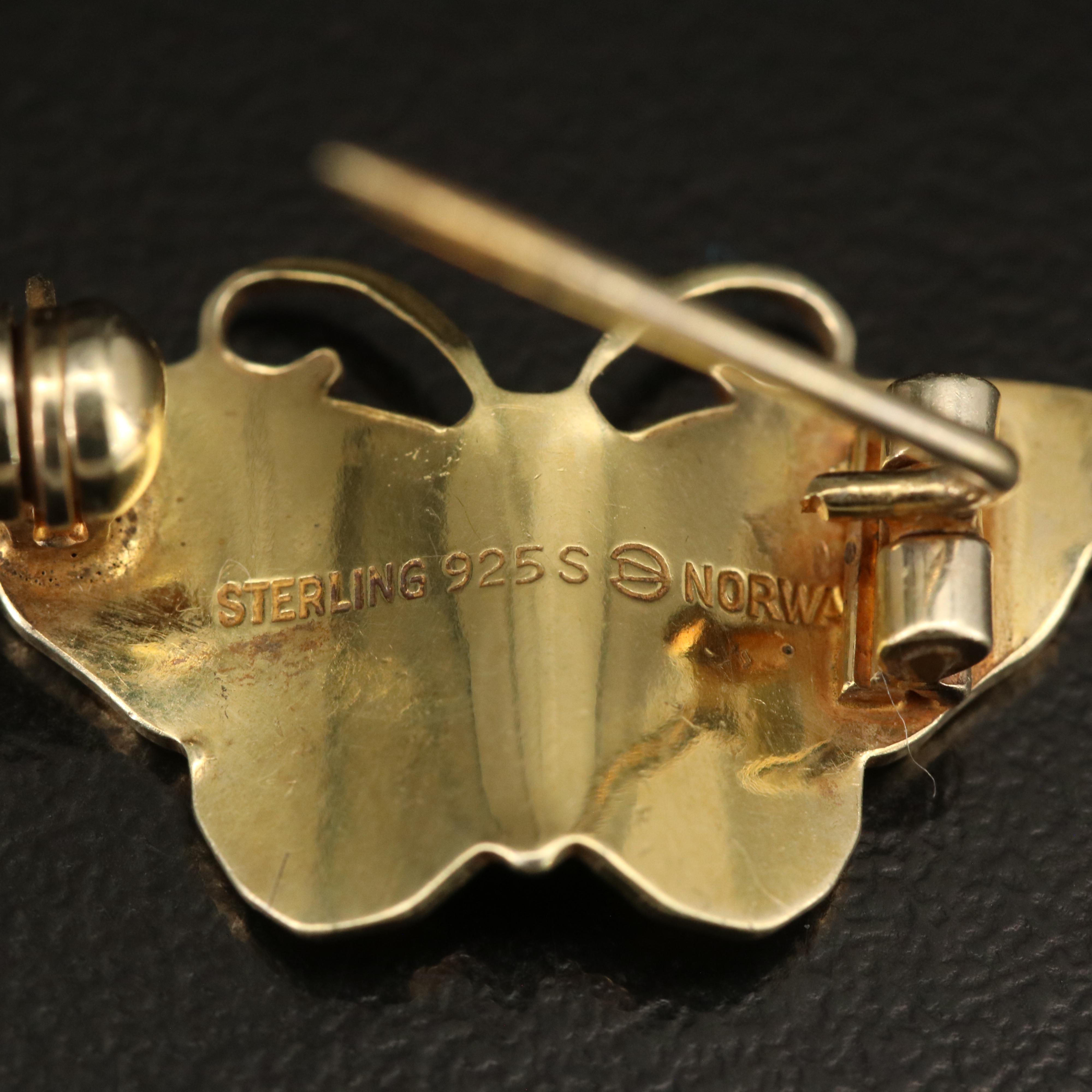 Hroar Prydz Sterling Butterfly and Crown Brooches with Vintage 830 Silver Solje