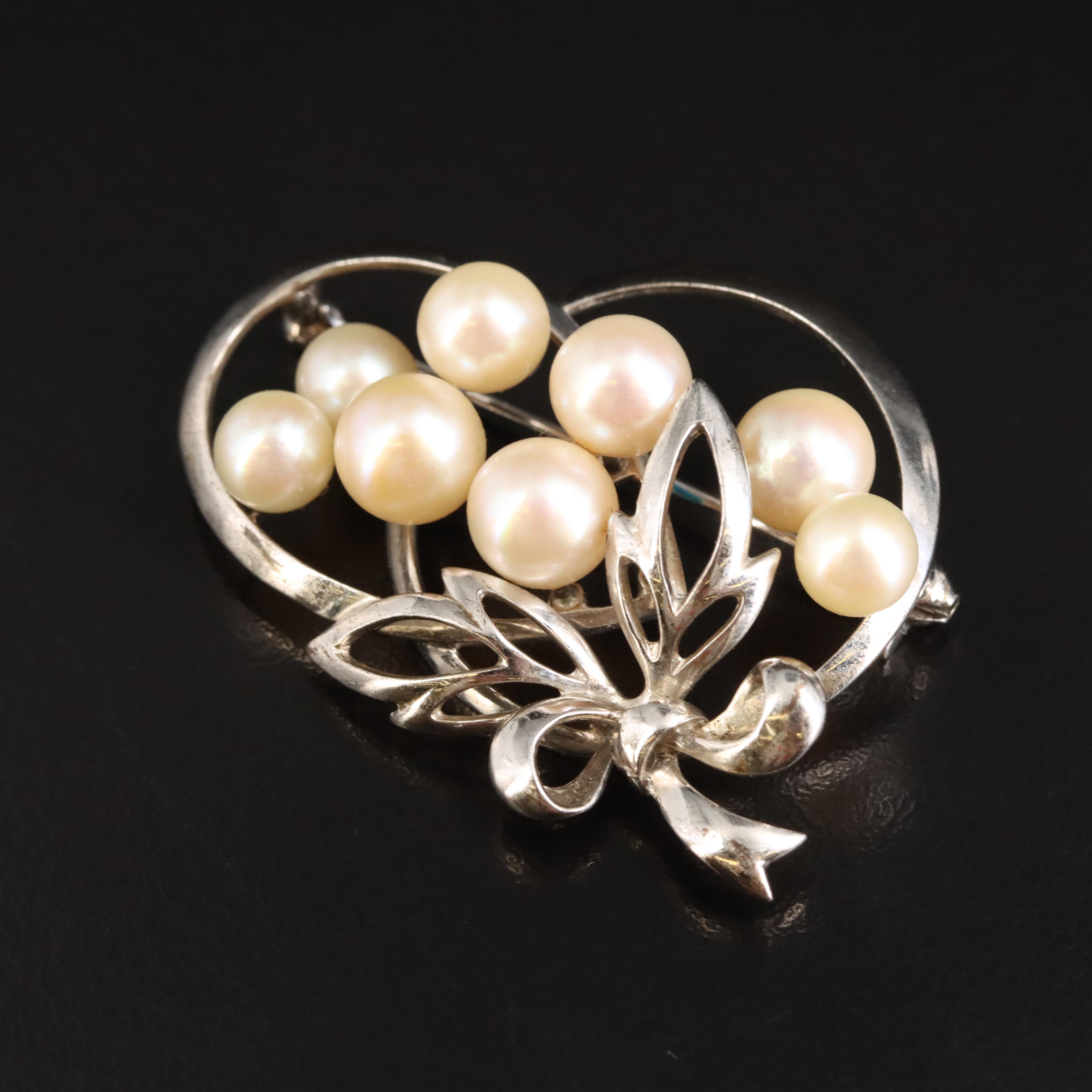 Mikimoto Sterling Pearl Brooch