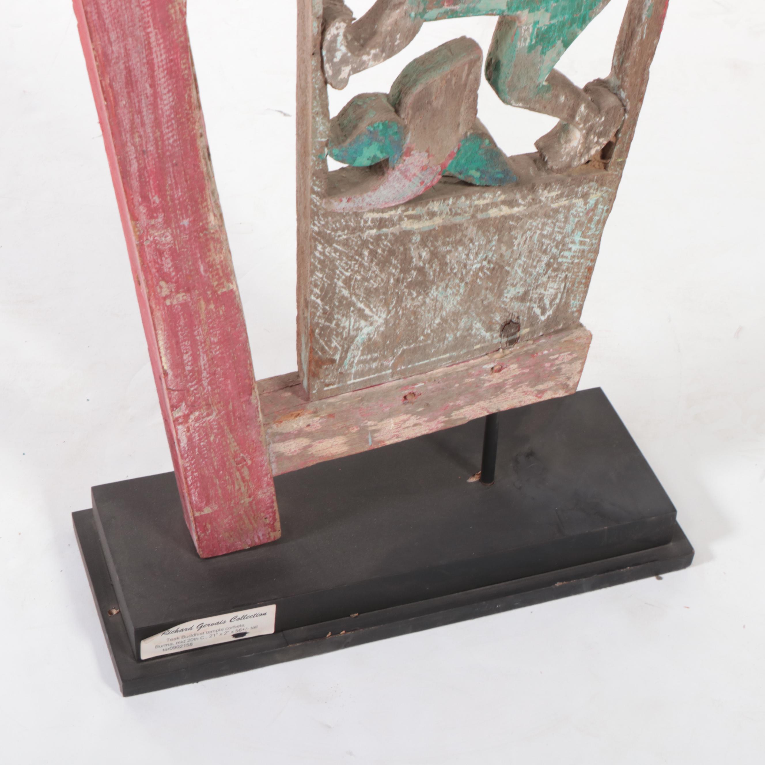 Burmese Teak Buddhist Temple Corbel, Mid-20th Century