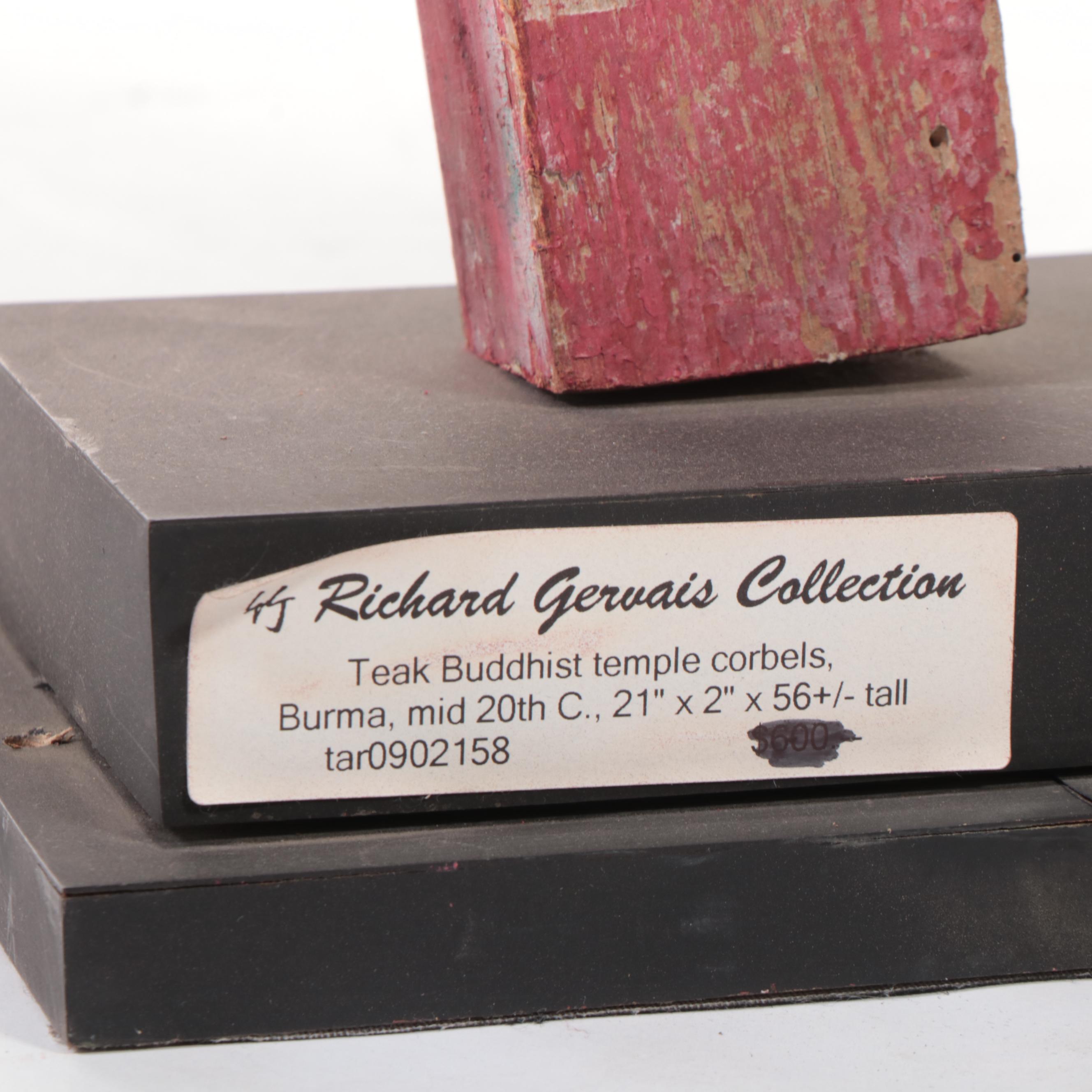 Burmese Teak Buddhist Temple Corbel, Mid-20th Century