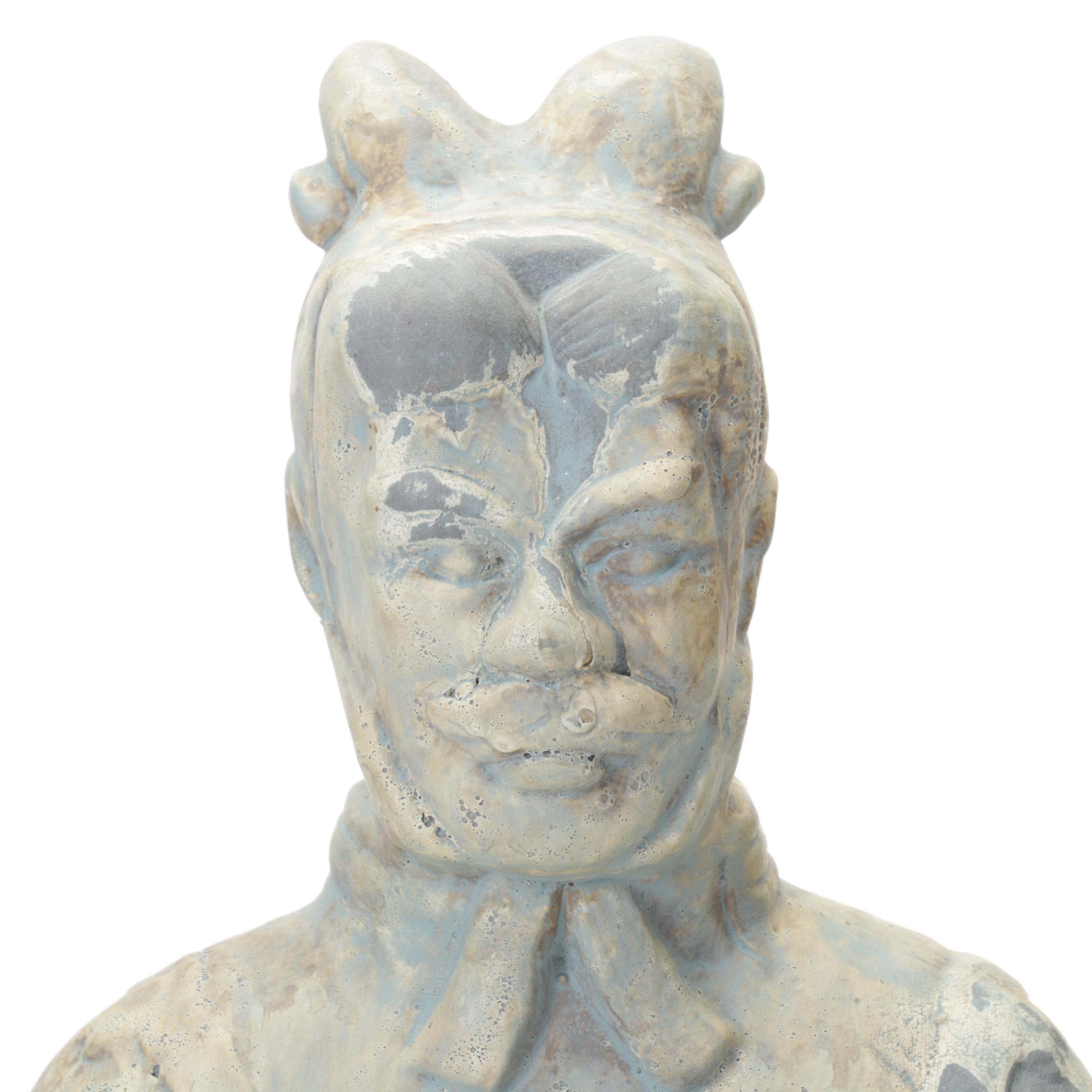 Chinese Turquoise Enamel Plum Blossom Vase with Terracotta Warrior Figurine