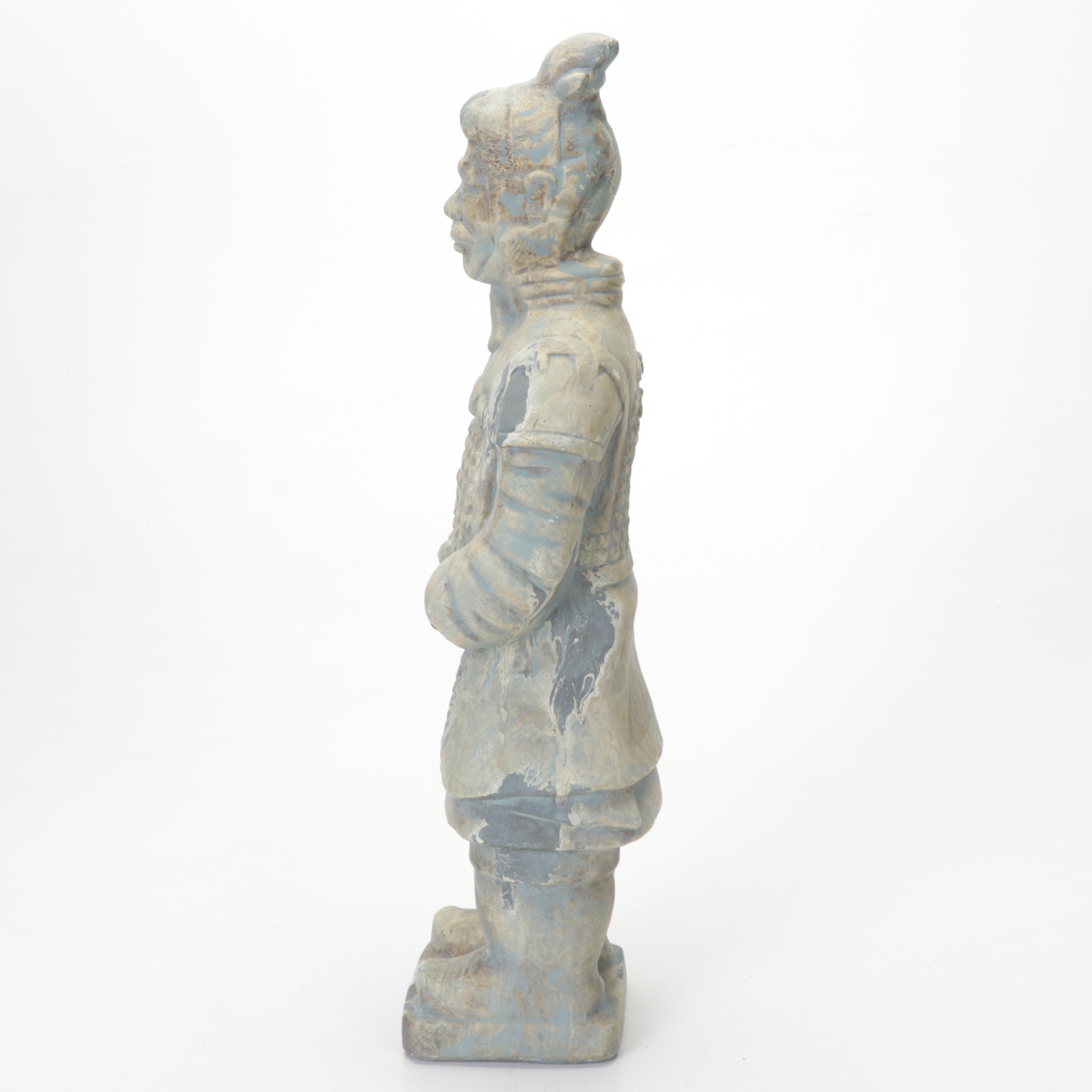 Chinese Turquoise Enamel Plum Blossom Vase with Terracotta Warrior Figurine