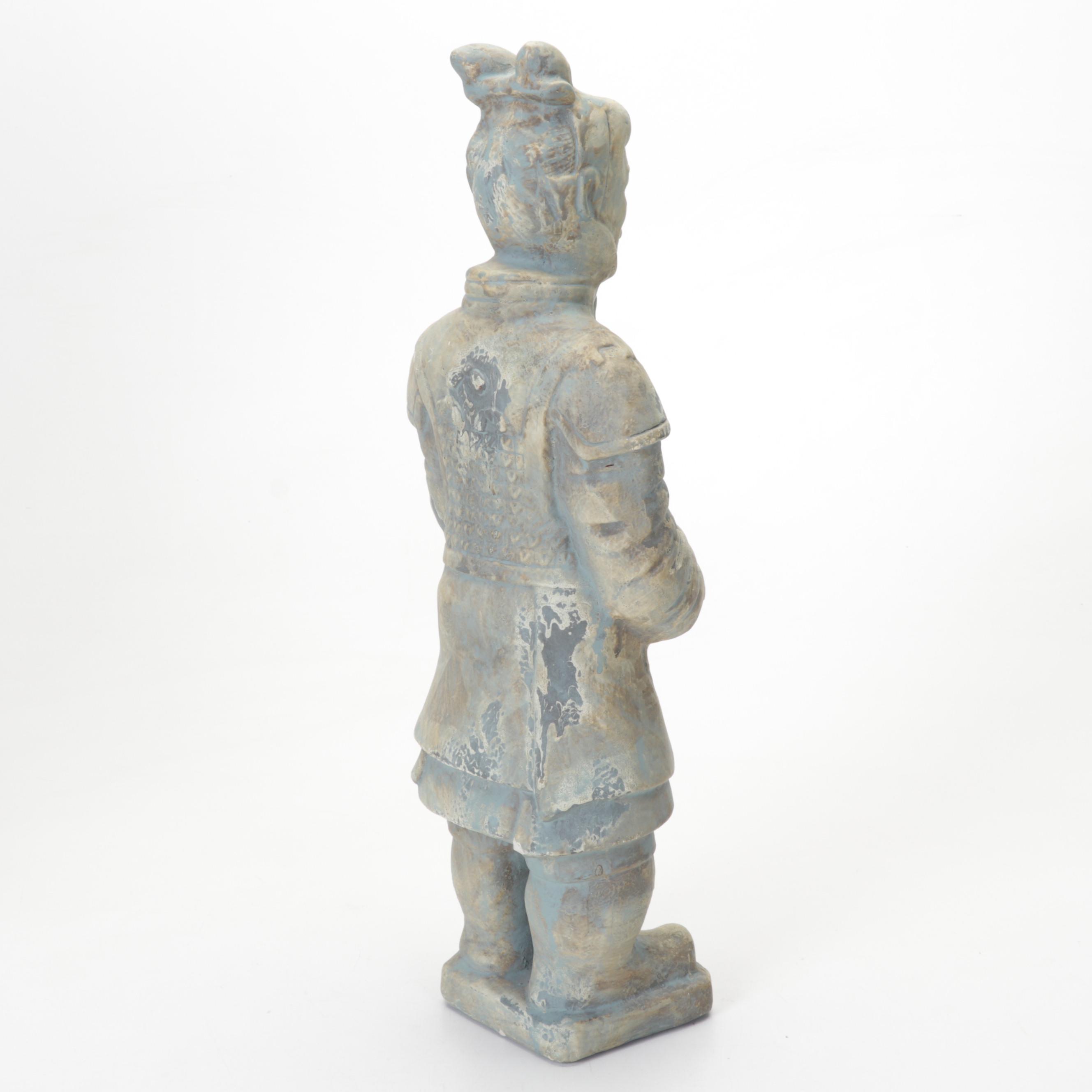 Chinese Turquoise Enamel Plum Blossom Vase with Terracotta Warrior Figurine