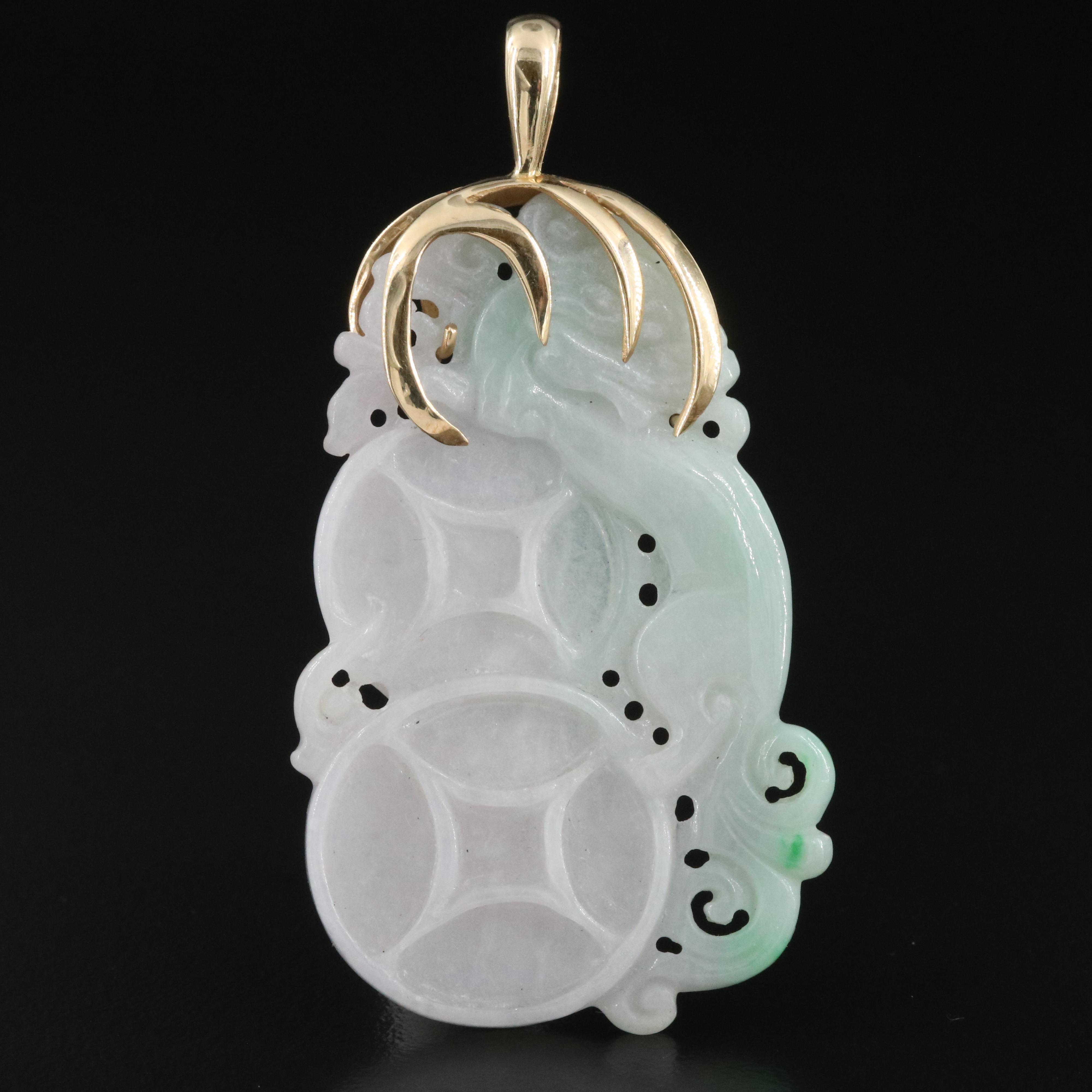 14K Carved Jadeite Pendant