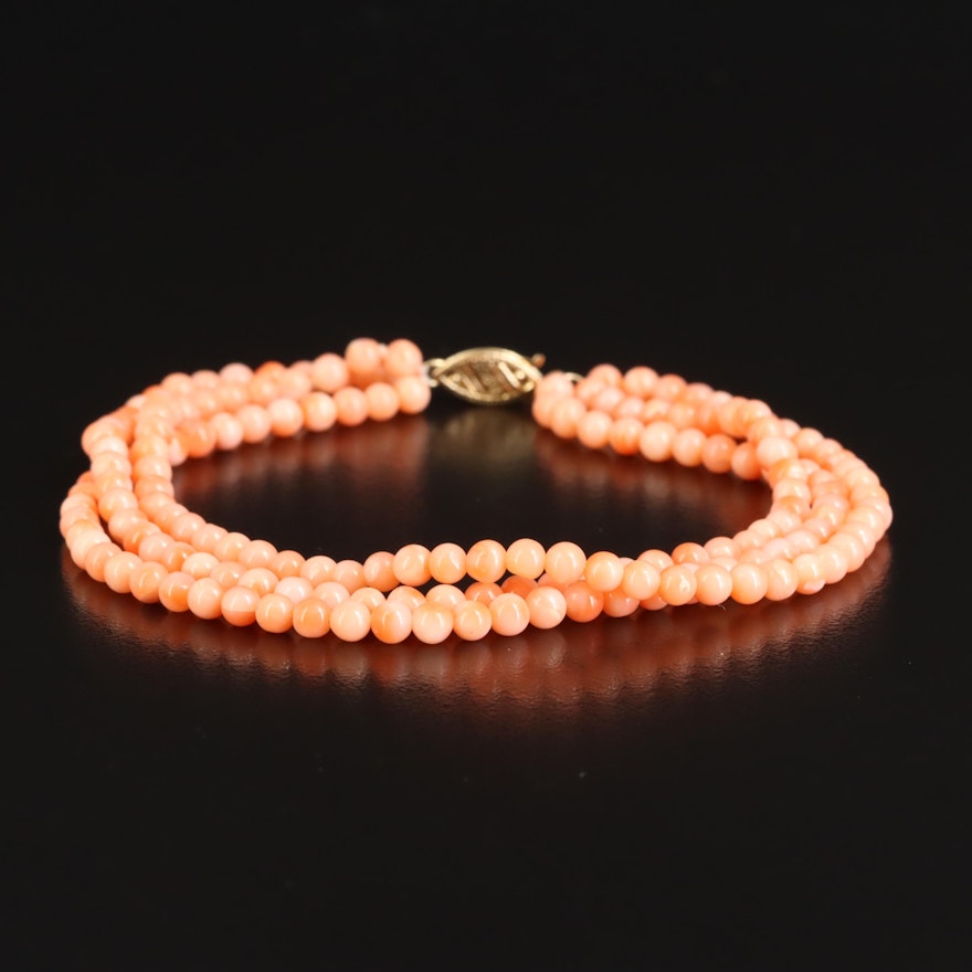 Triple-Strand Coral Bracelet with 14K Clasp