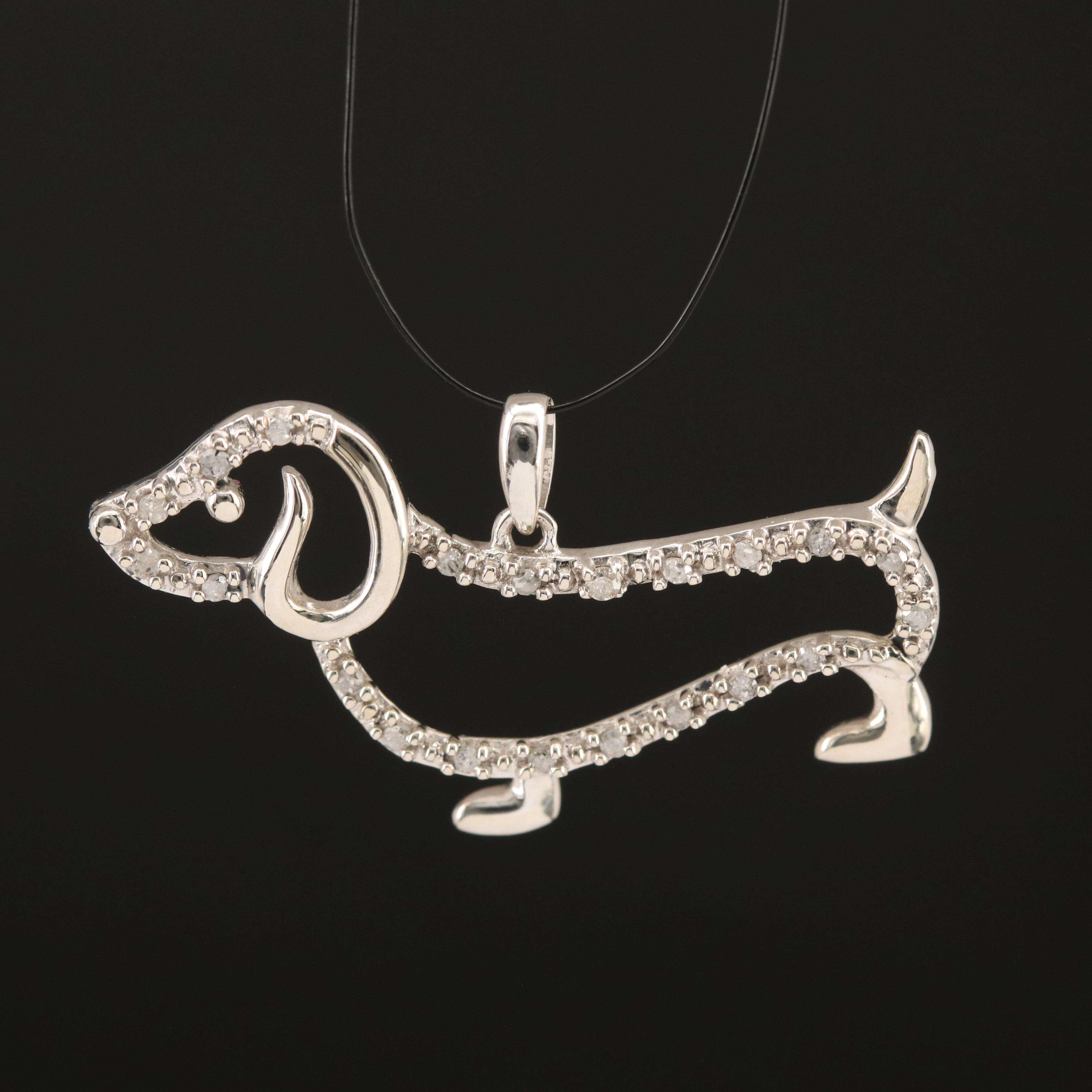 10K 0.13 CTW Diamond Dachshund Dog Pendant