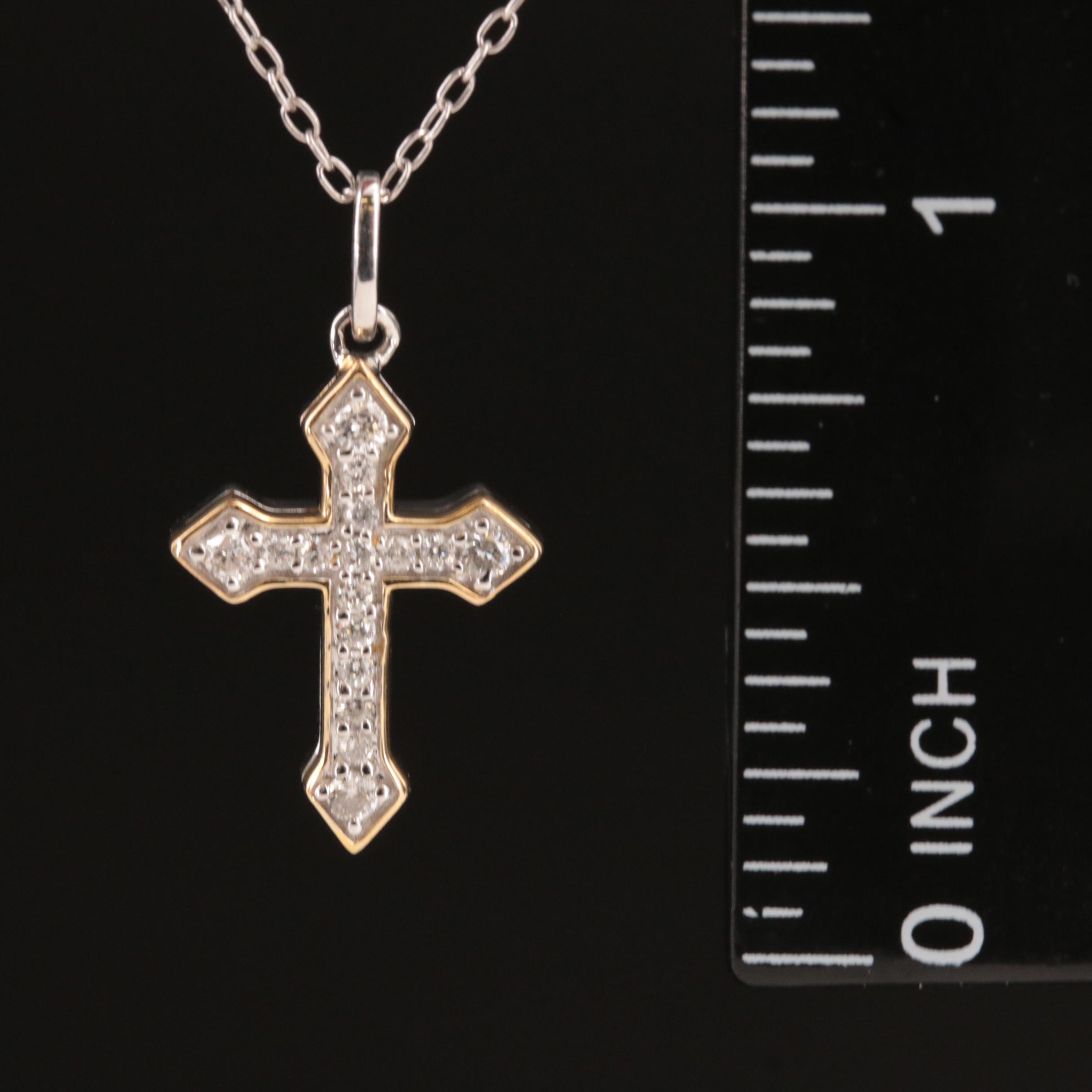Sterling Diamond Cross Pendant Necklace with 14K Accent
