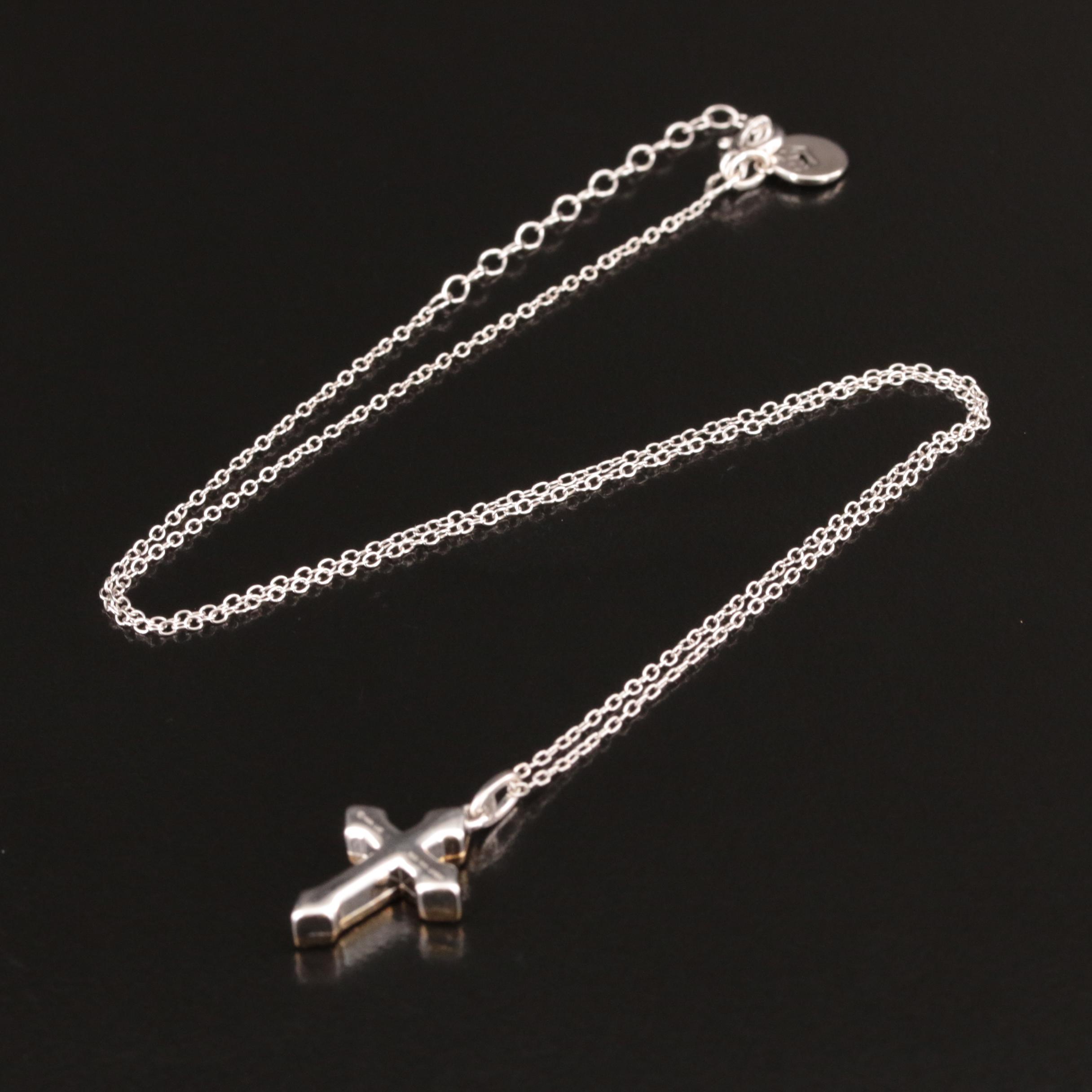 Sterling Diamond Cross Pendant Necklace with 14K Accent