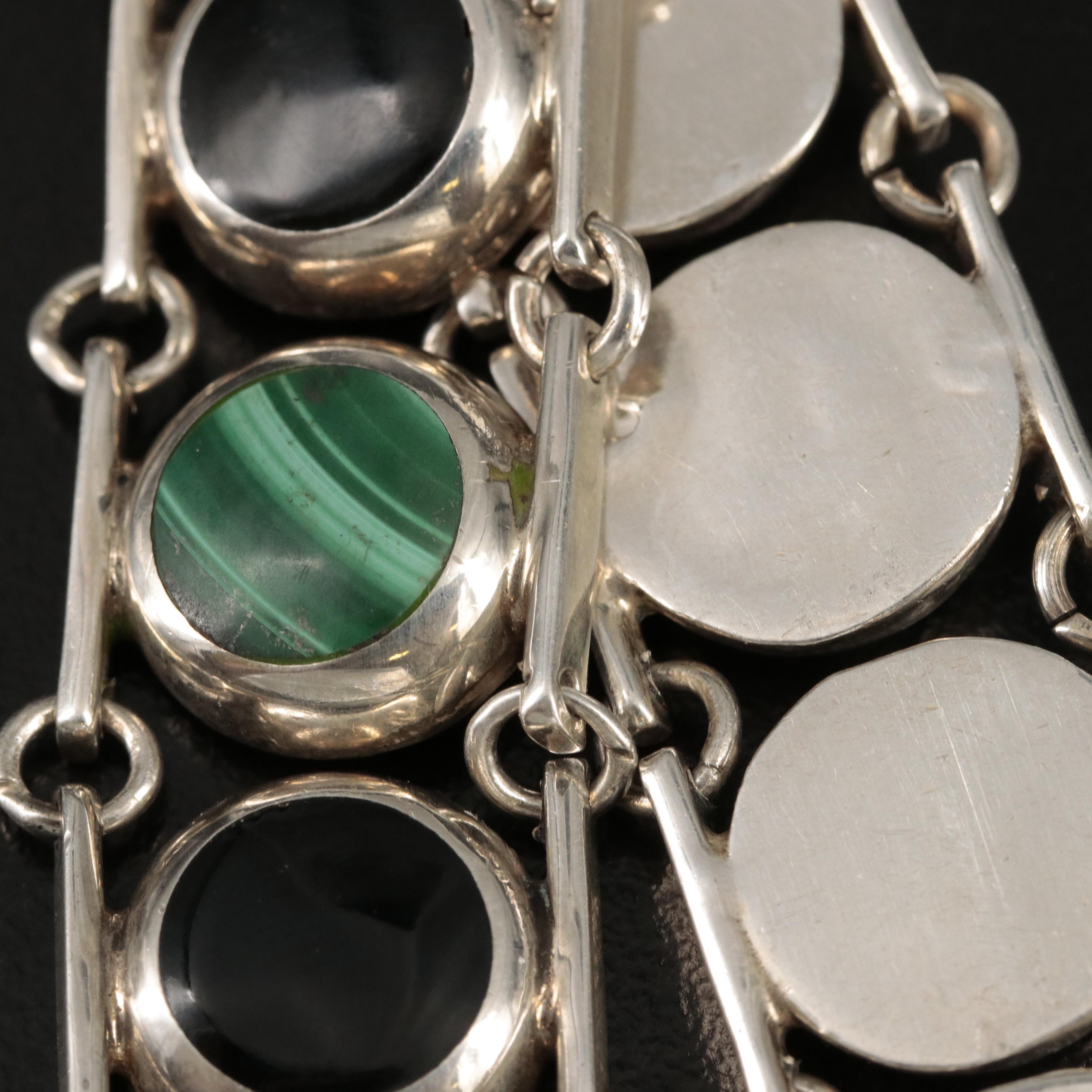 Mexican 950 Silver Malachite and Enamel Bracelet