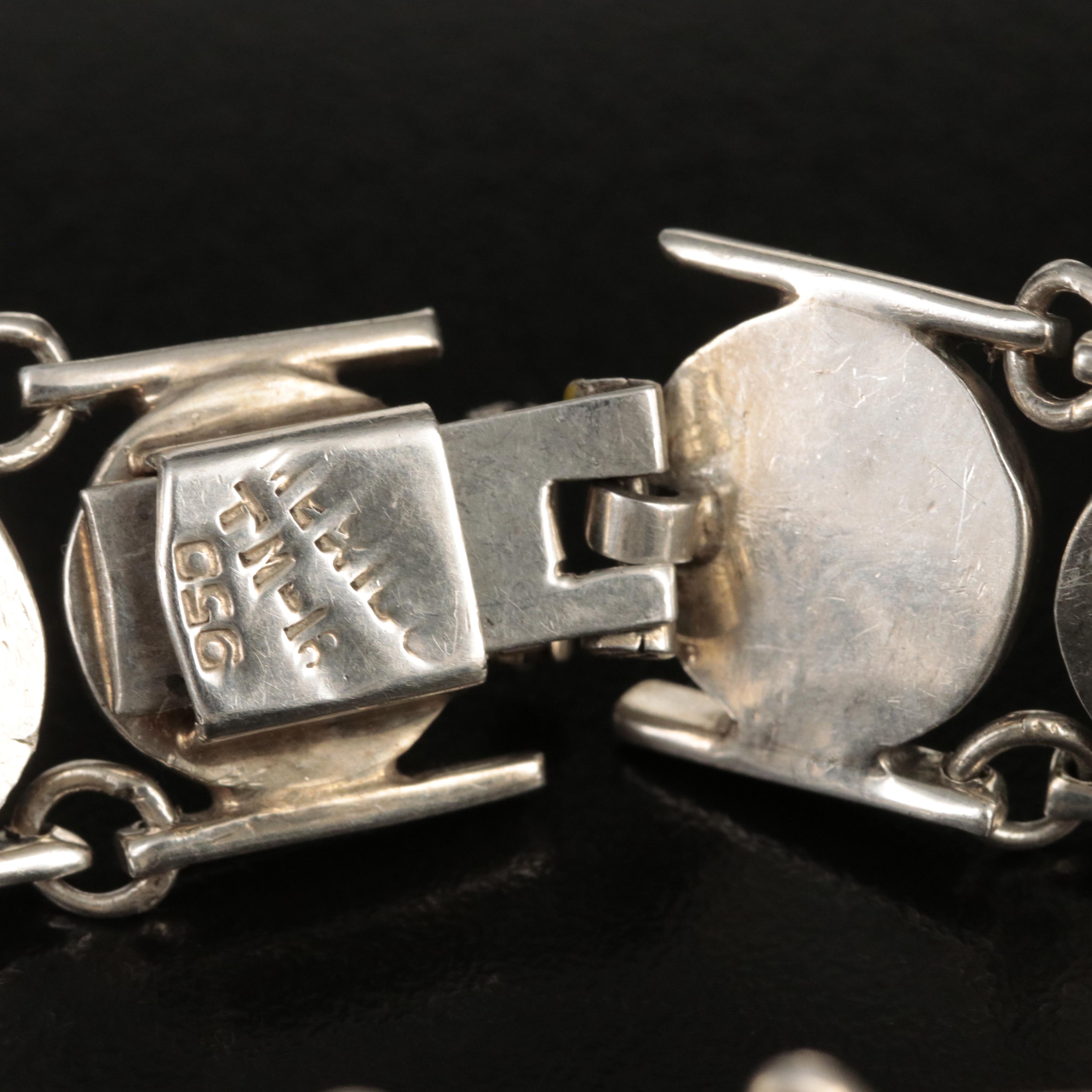 Mexican 950 Silver Malachite and Enamel Bracelet