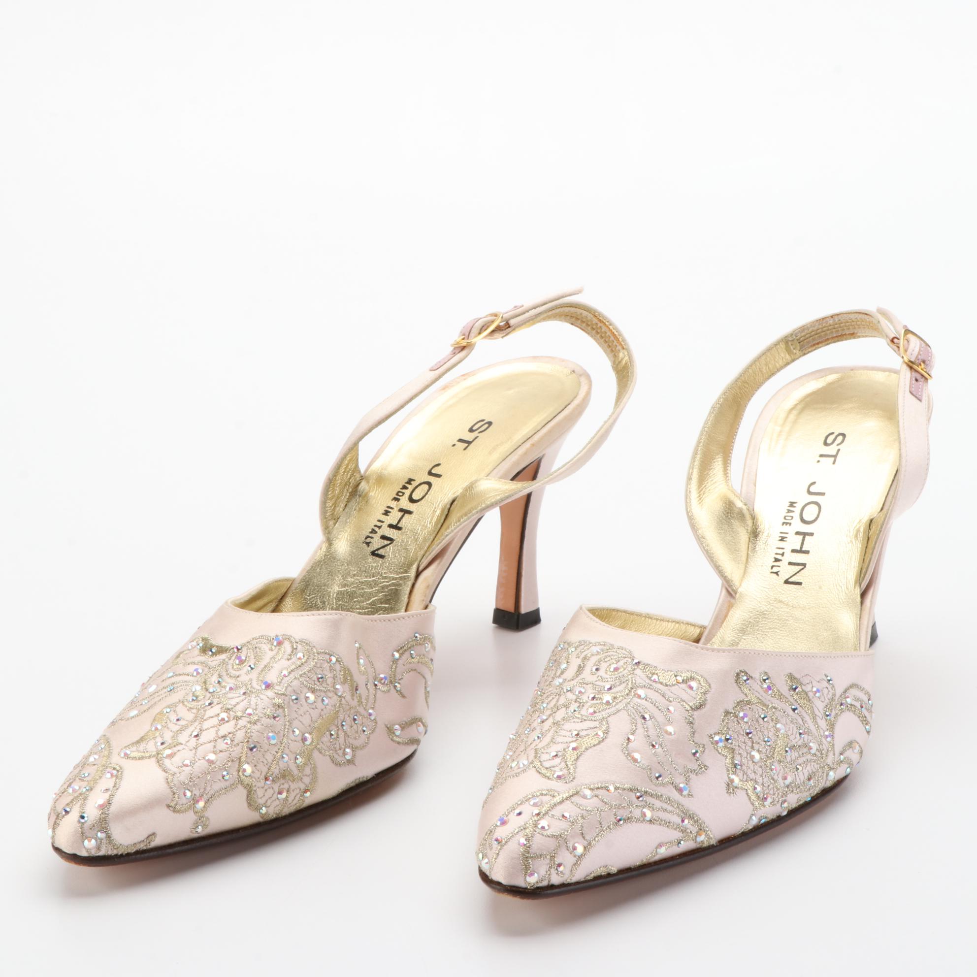 St. John Pumps and Slingbacks in Suede and Embellished Satin