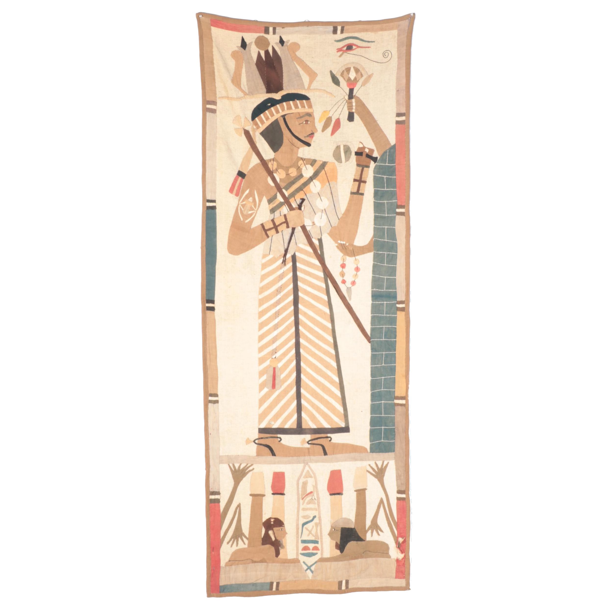Hand Woven and Appliquéd Egyptian Revival Wall Hanging, Early 20th Century