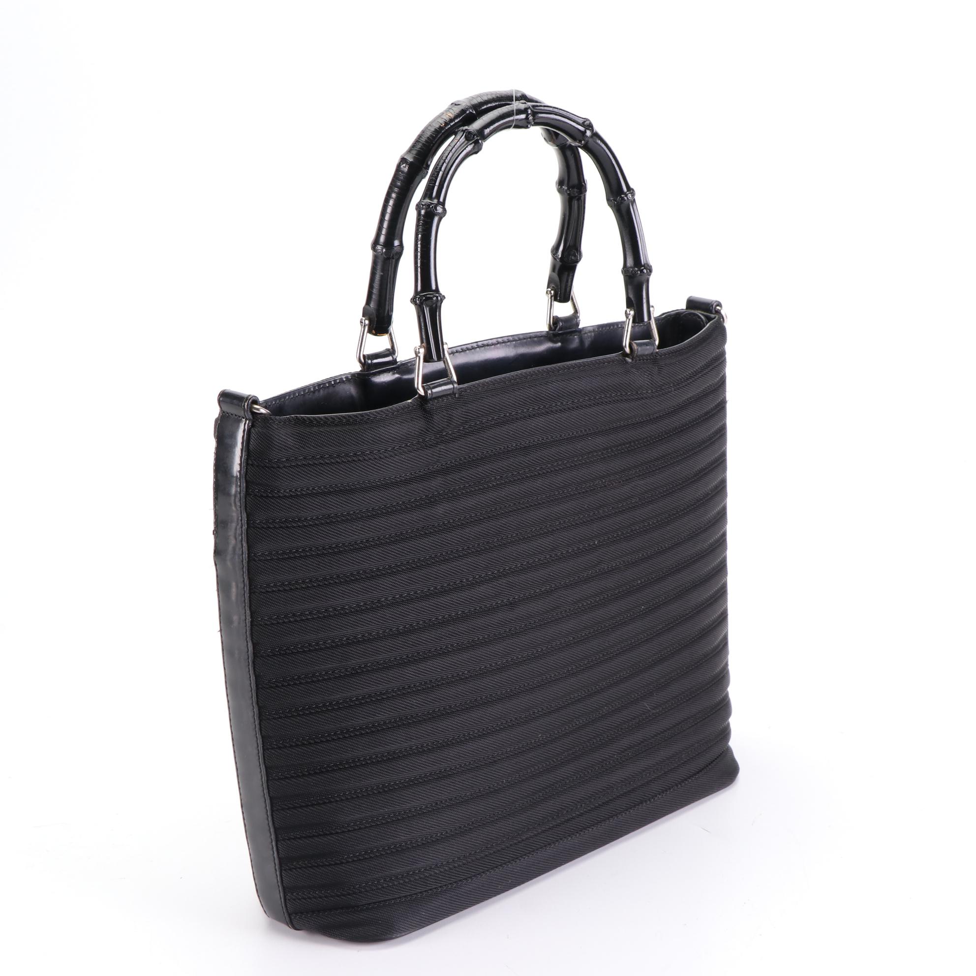 Gucci Bamboo Small Tote in Black Nylon Gabardine and Leather