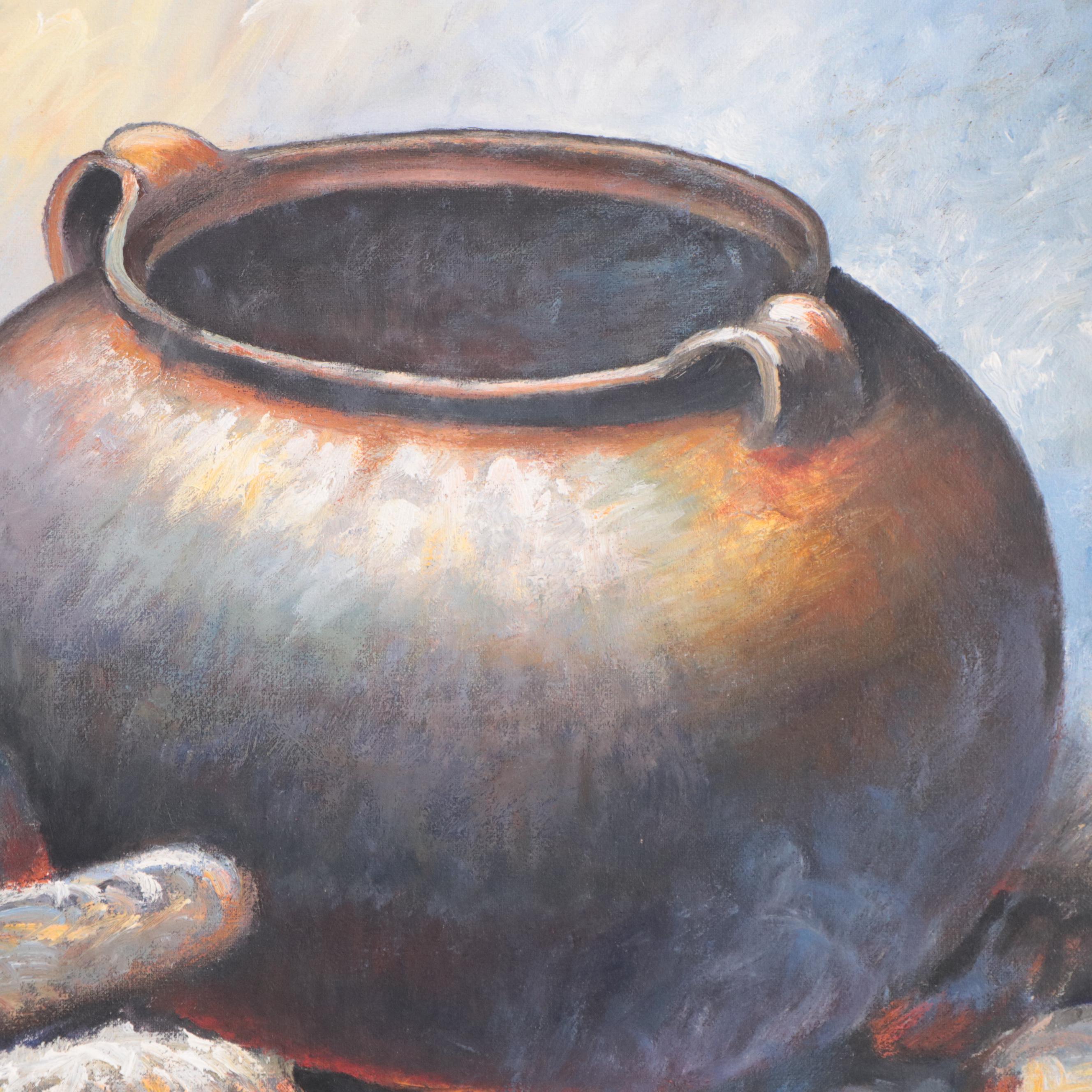 Emilio Turpoc Oil Painting of Still Life "Olla De Barro," 1990