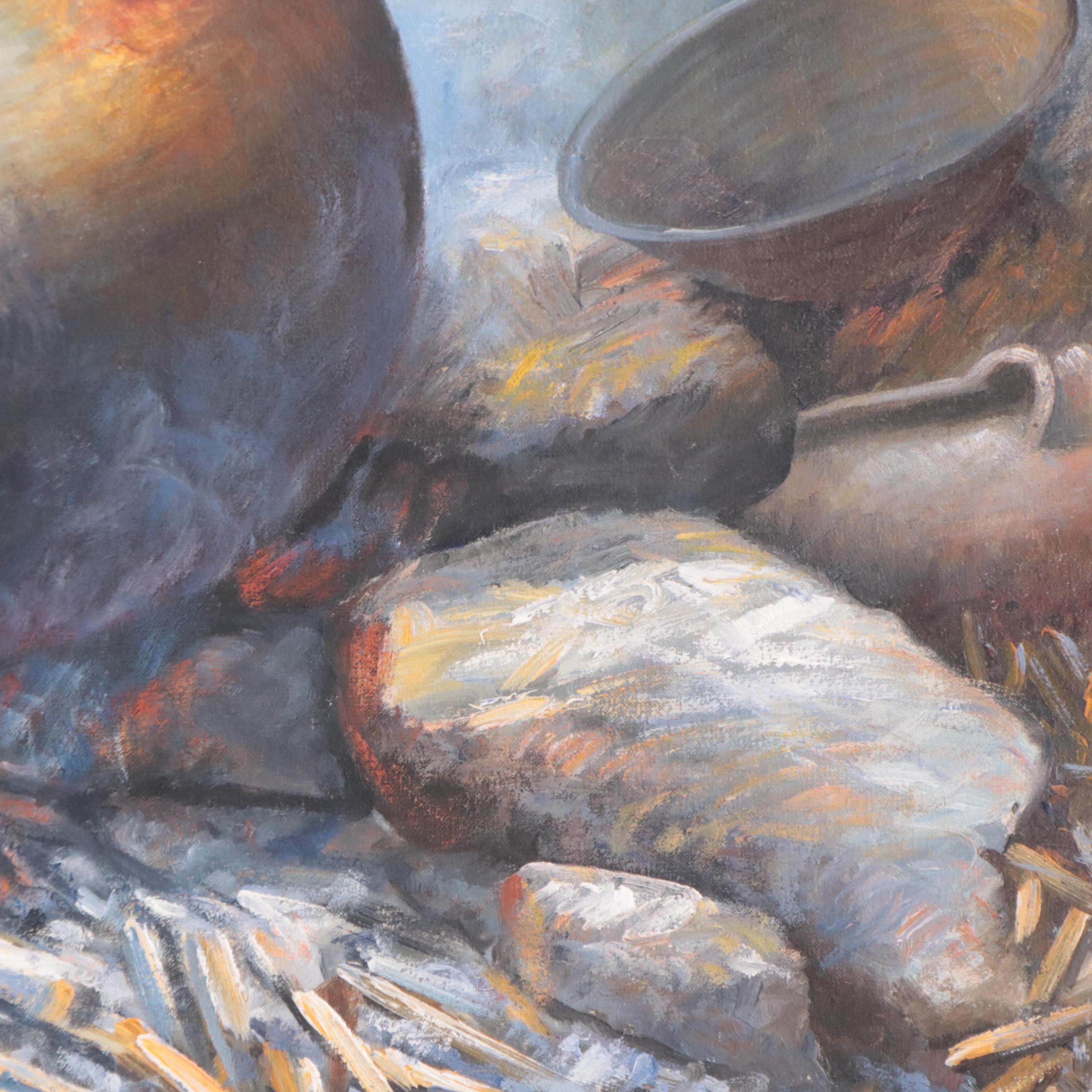 Emilio Turpoc Oil Painting of Still Life "Olla De Barro," 1990