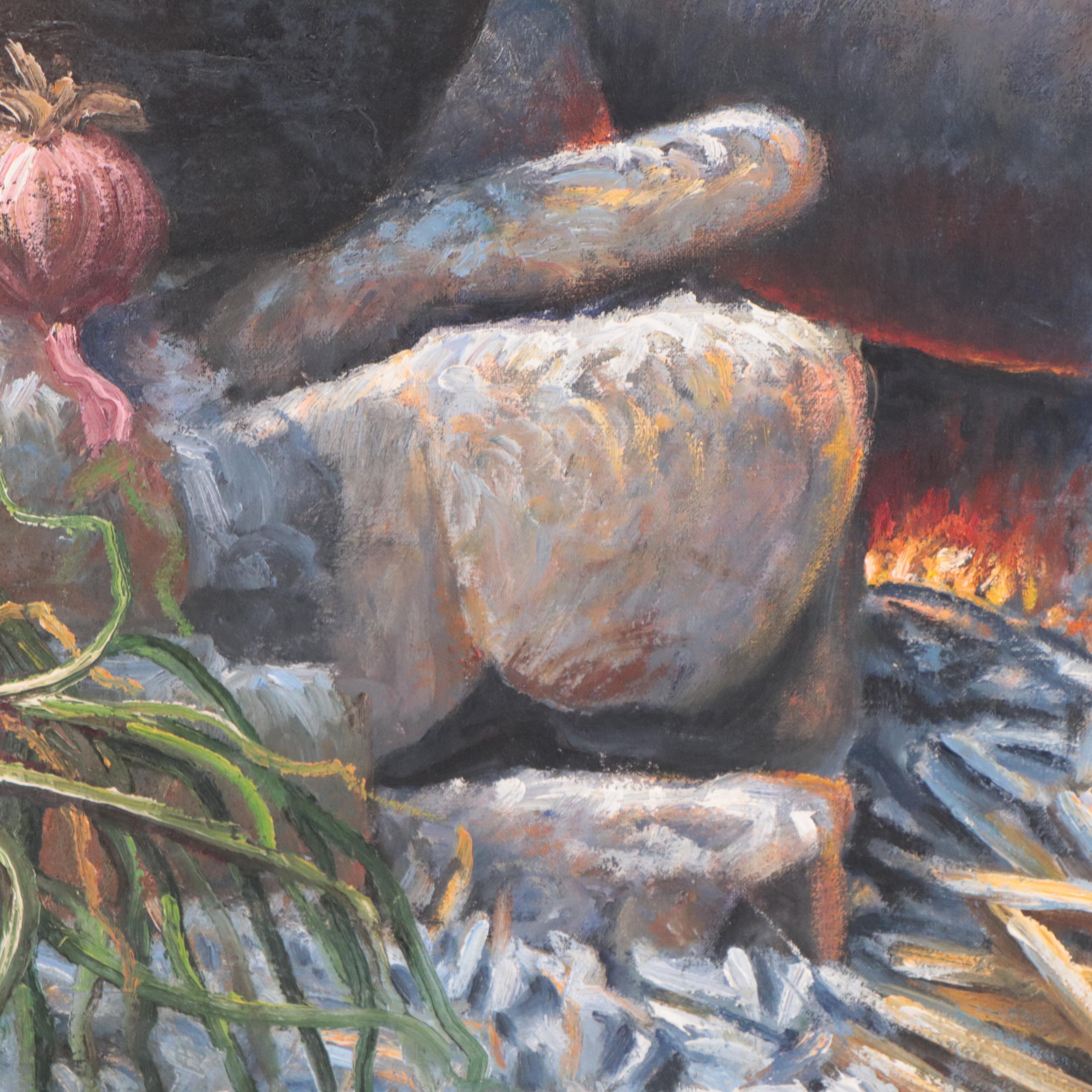 Emilio Turpoc Oil Painting of Still Life "Olla De Barro," 1990