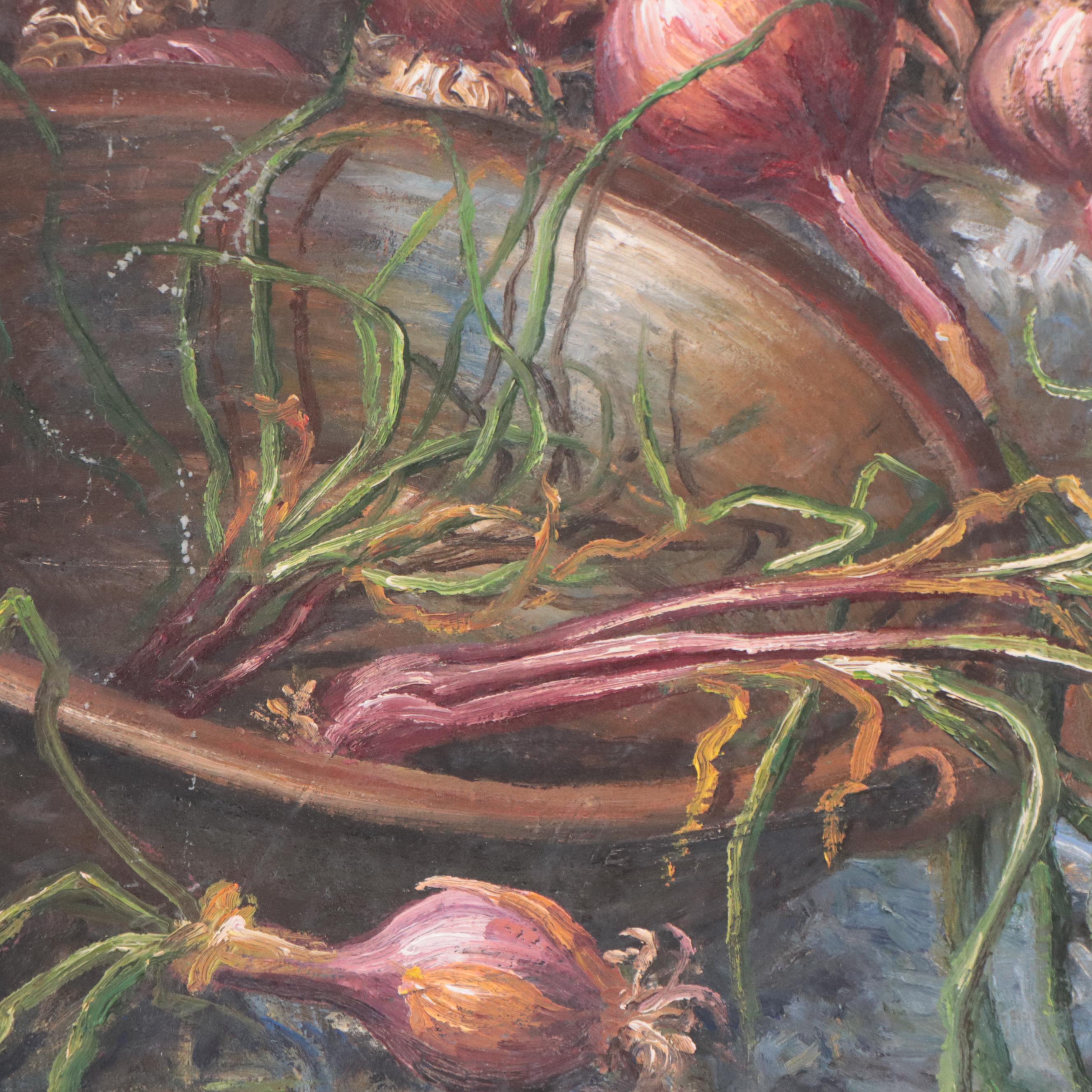 Emilio Turpoc Oil Painting of Still Life "Olla De Barro," 1990