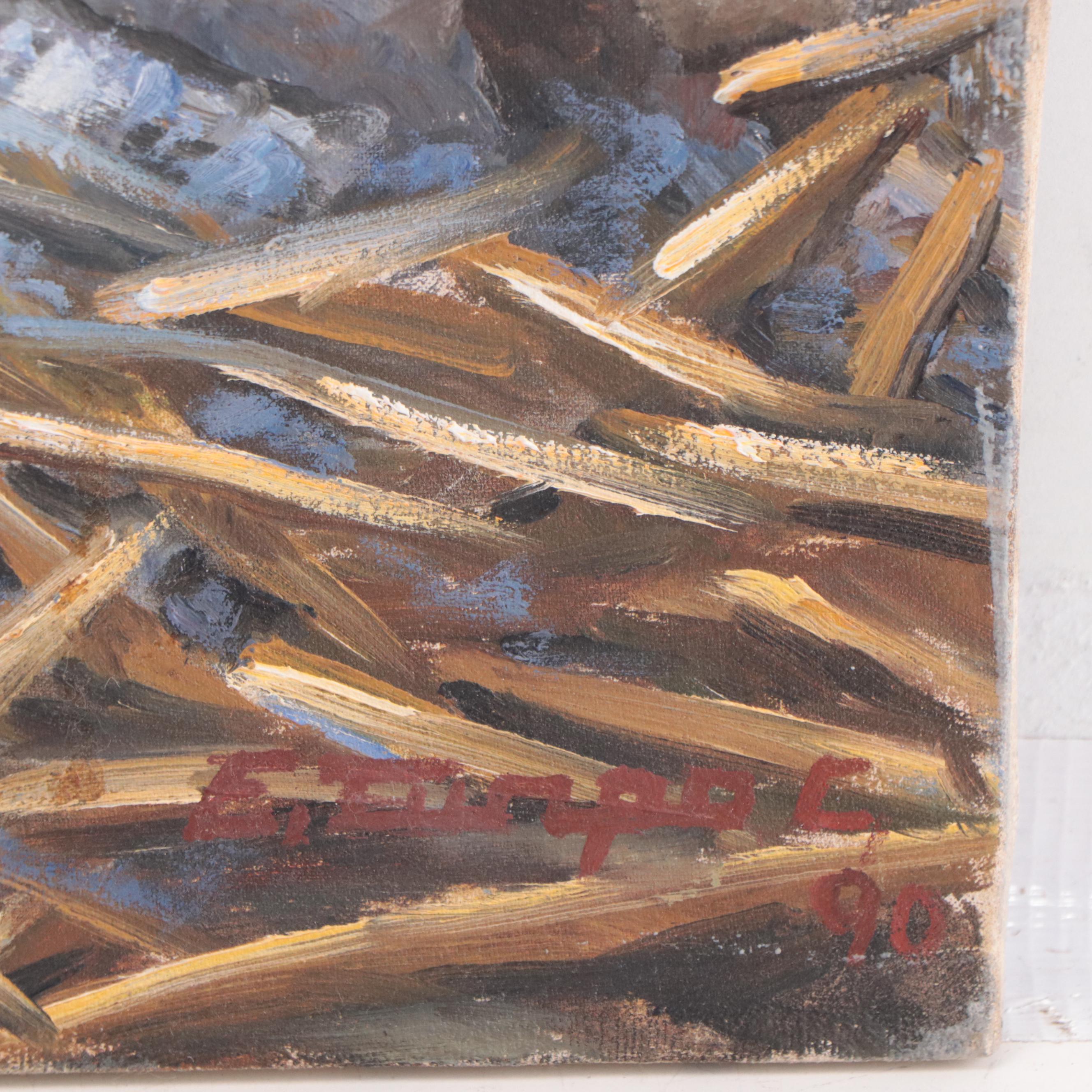 Emilio Turpoc Oil Painting of Still Life "Olla De Barro," 1990