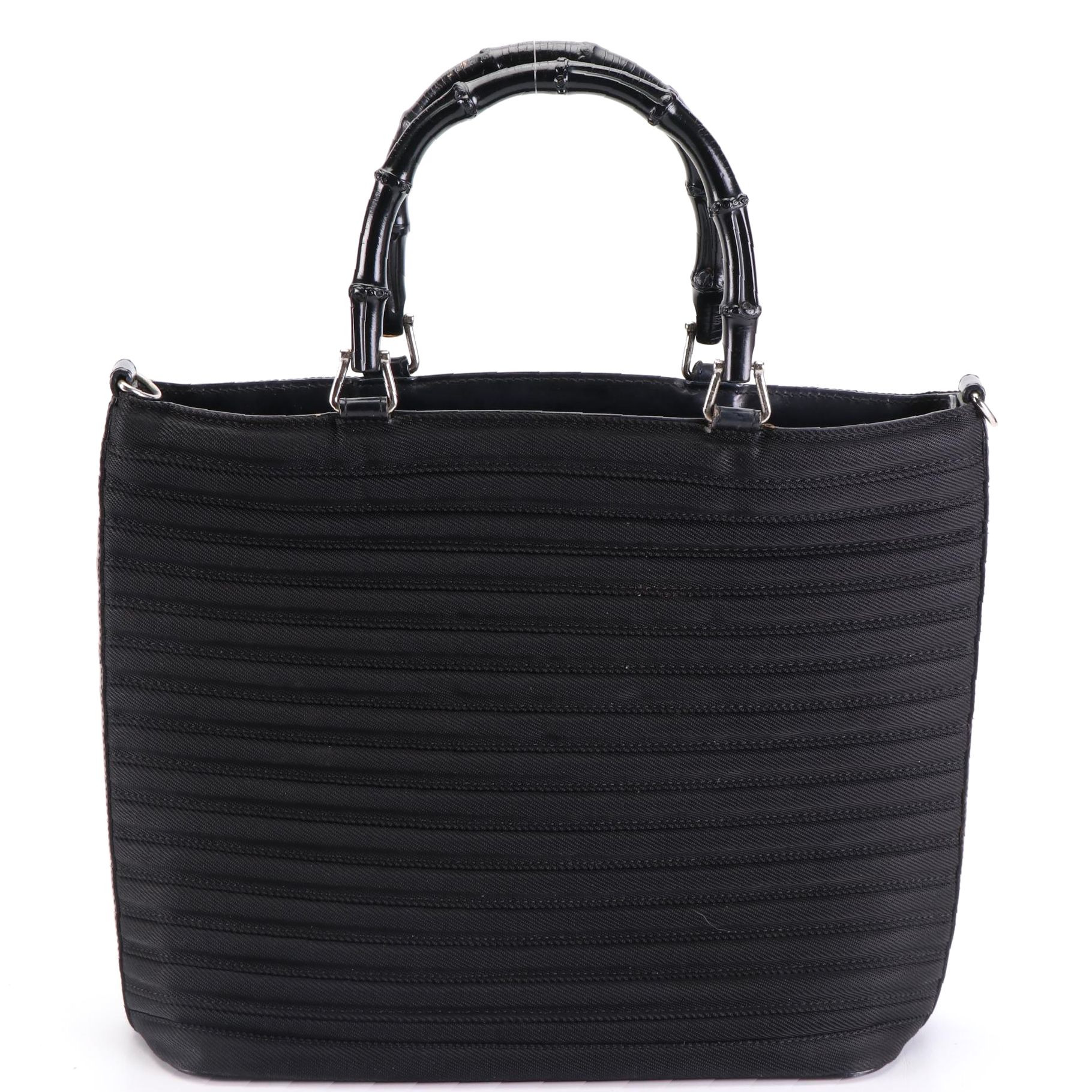 Gucci Bamboo Small Tote in Black Nylon Gabardine and Leather