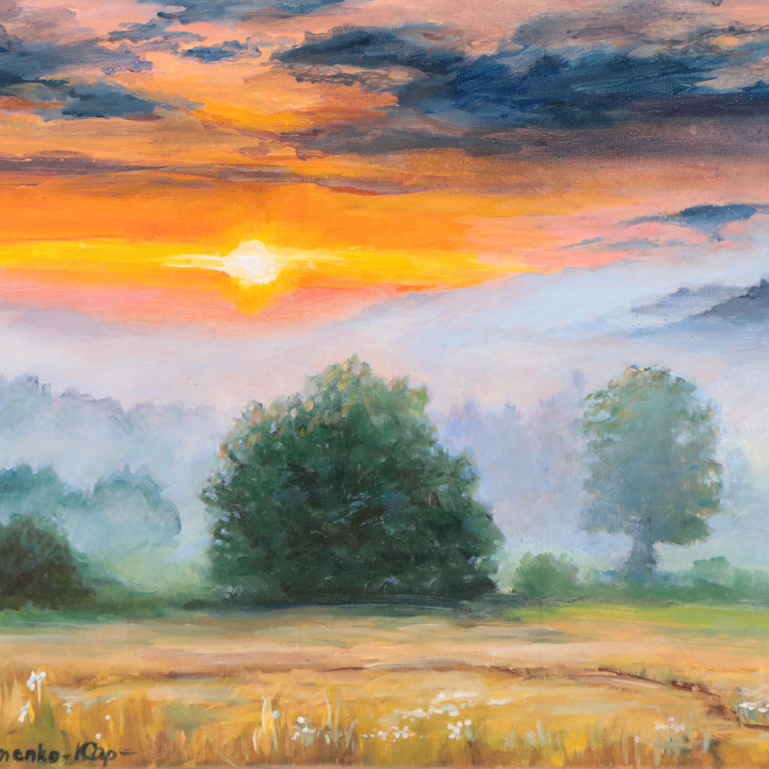 Nataliya Shlomenko Oil Painting of Landscape "Sunset In The Fog," 2022