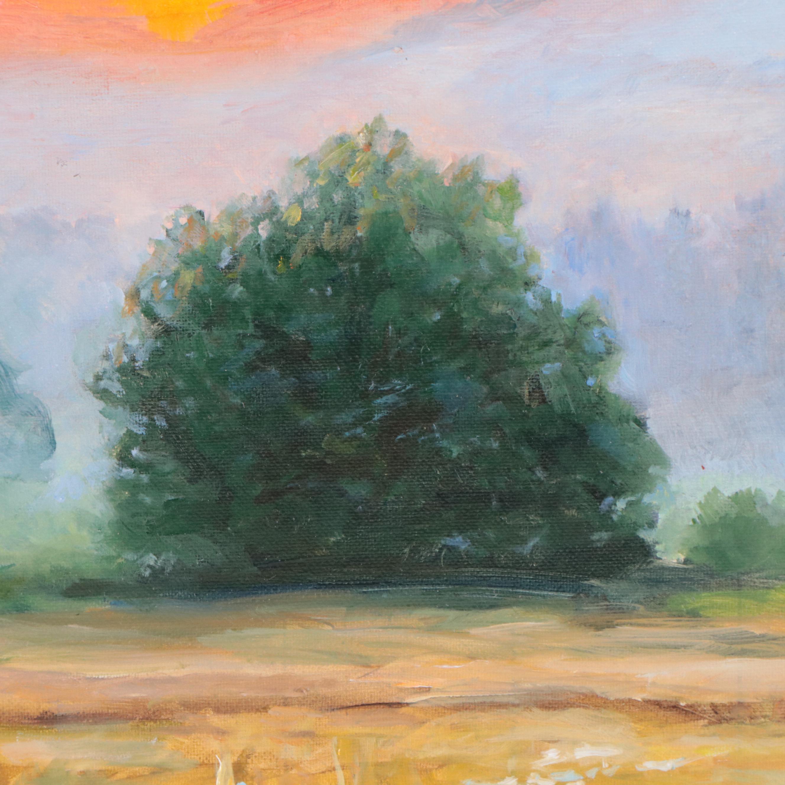 Nataliya Shlomenko Oil Painting of Landscape "Sunset In The Fog," 2022