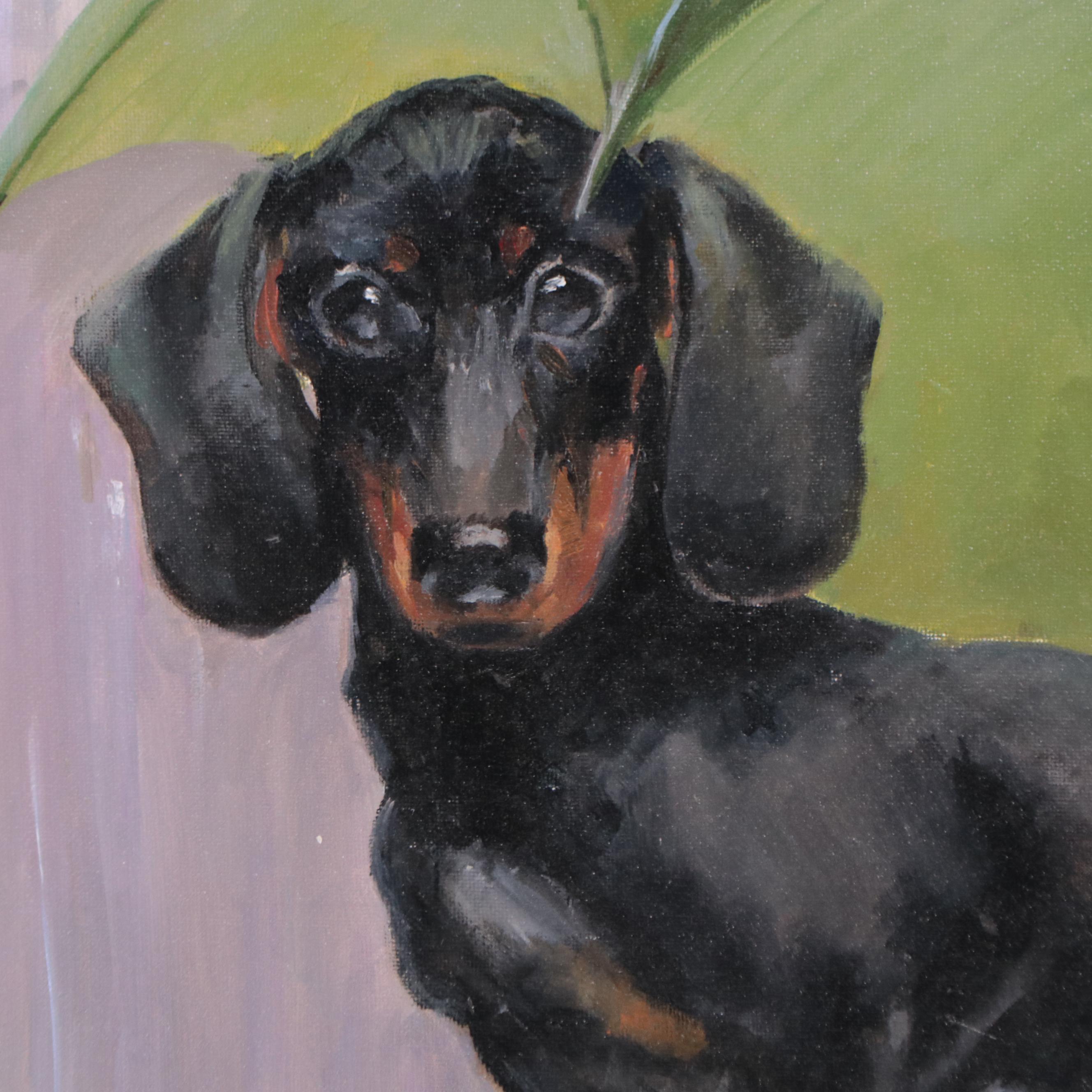 Nataliya Shlomenko Oil Painting of Dachshund "Under An Umbrella," 2022