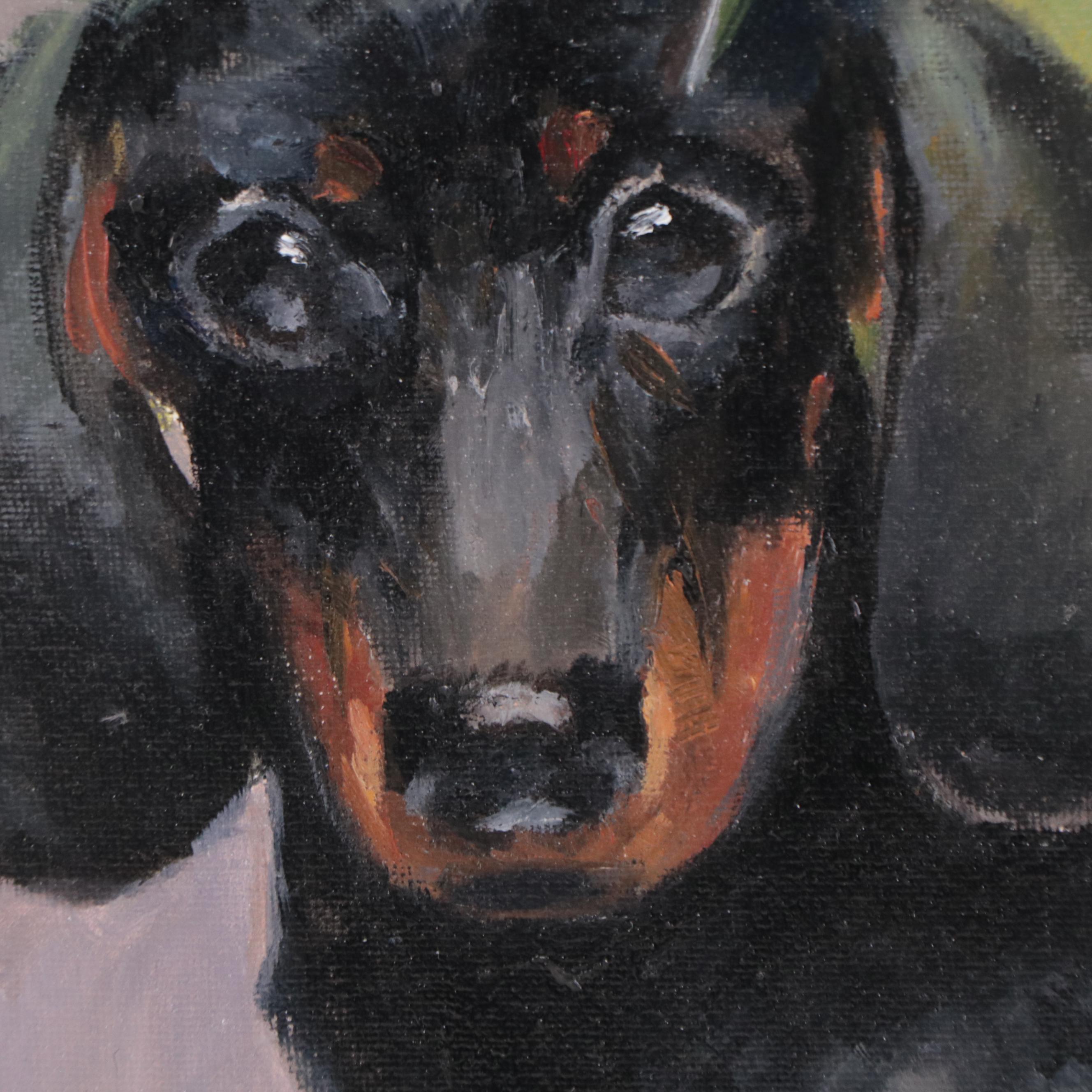 Nataliya Shlomenko Oil Painting of Dachshund "Under An Umbrella," 2022