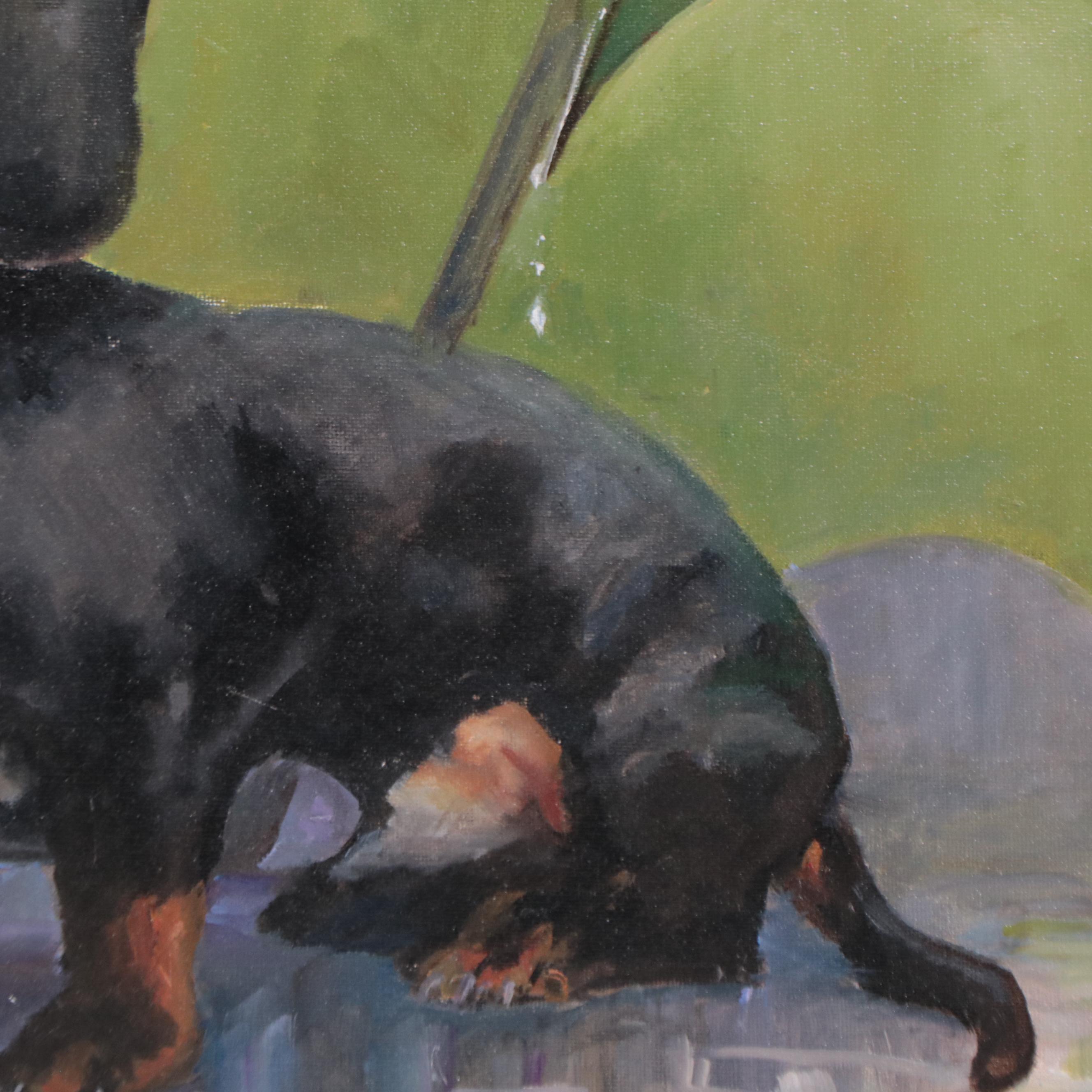 Nataliya Shlomenko Oil Painting of Dachshund "Under An Umbrella," 2022
